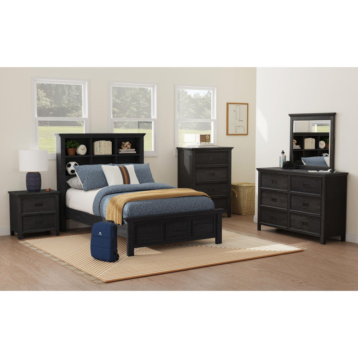 Hampton Kids 2-Drawer Nightstand With Usb in Black by Elements International, view 14