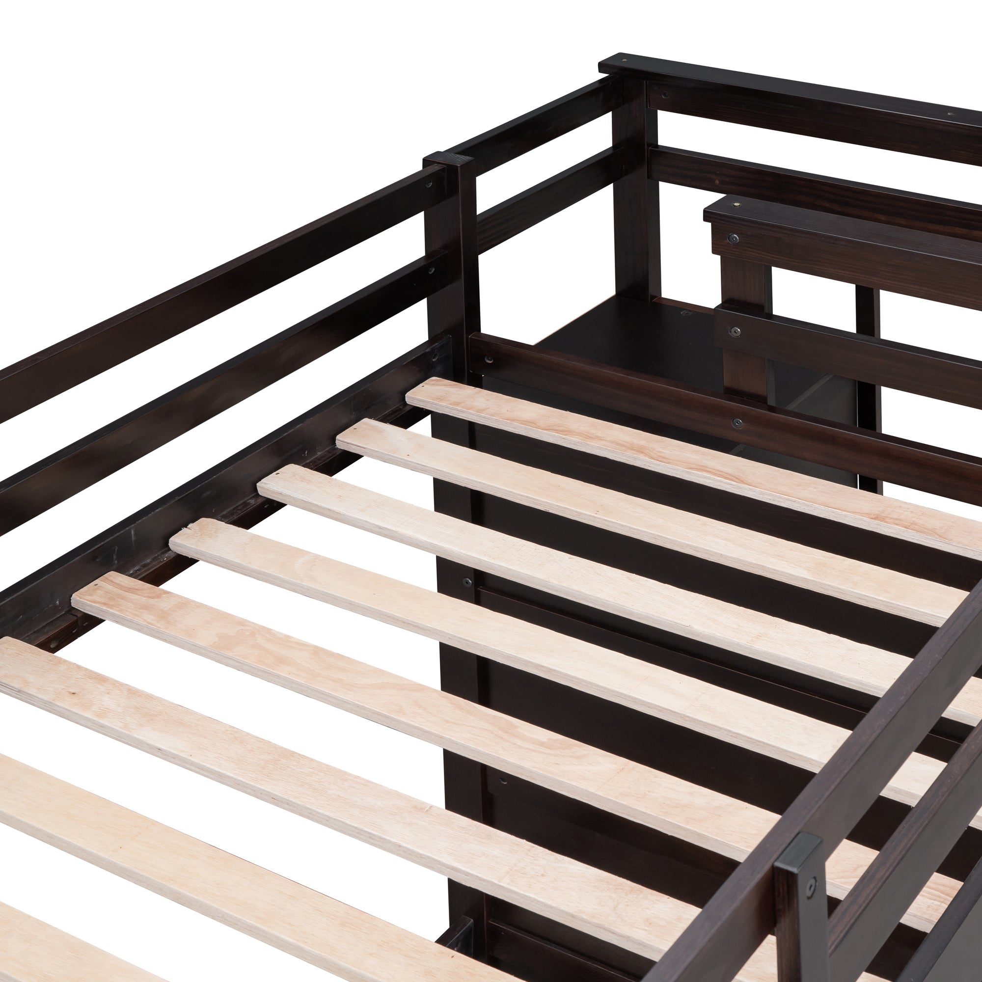 Twin Over Twin Bunk Bed with Trundle and Staircase,Espresso(OLD SKU:LT000068AAP) - Atlantic Fine Furniture Melbourne FL