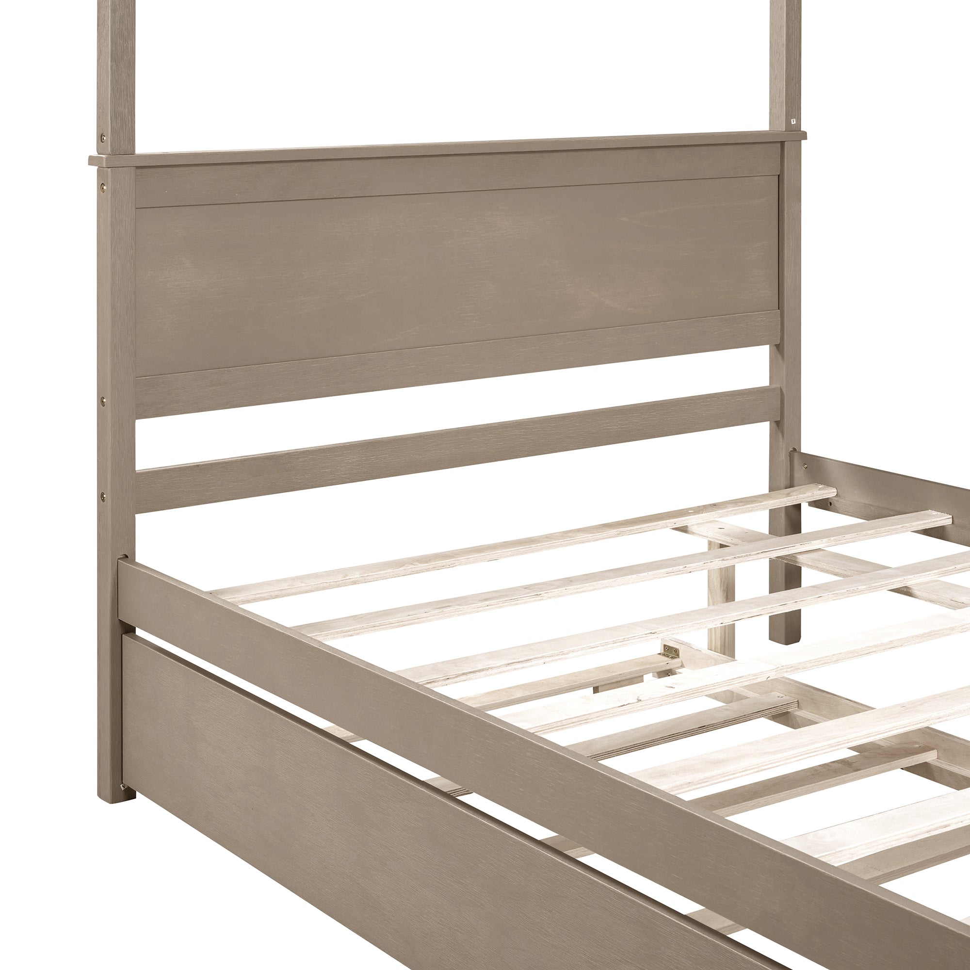 Wood Canopy Bed with Trundle Bed ,Full Size Canopy Platform bed With Support Slats .No Box Spring Needed, Brushed Light Brown - Atlantic Fine Furniture Melbourne FL