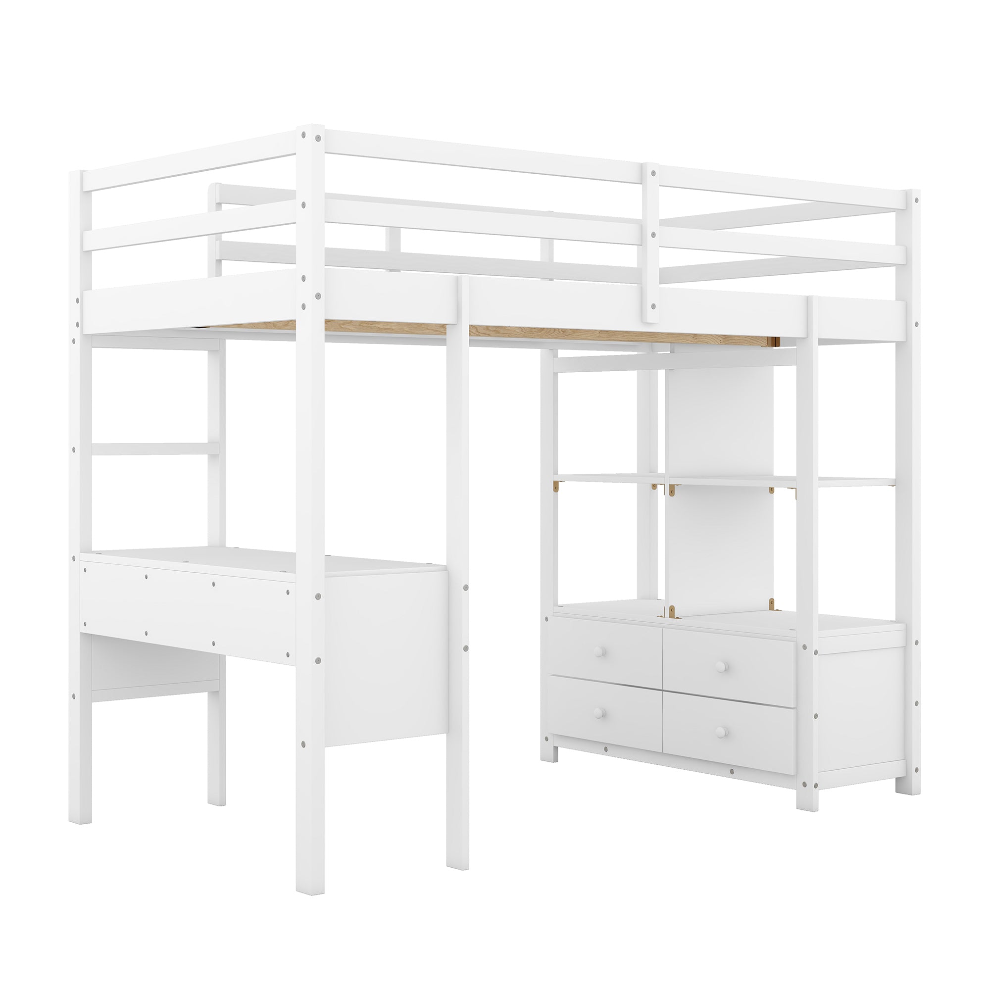 Twin Size Loft Bed with Built-in Desk with Two Drawers, and Storage Shelves and Drawers,White - Atlantic Fine Furniture Melbourne FL