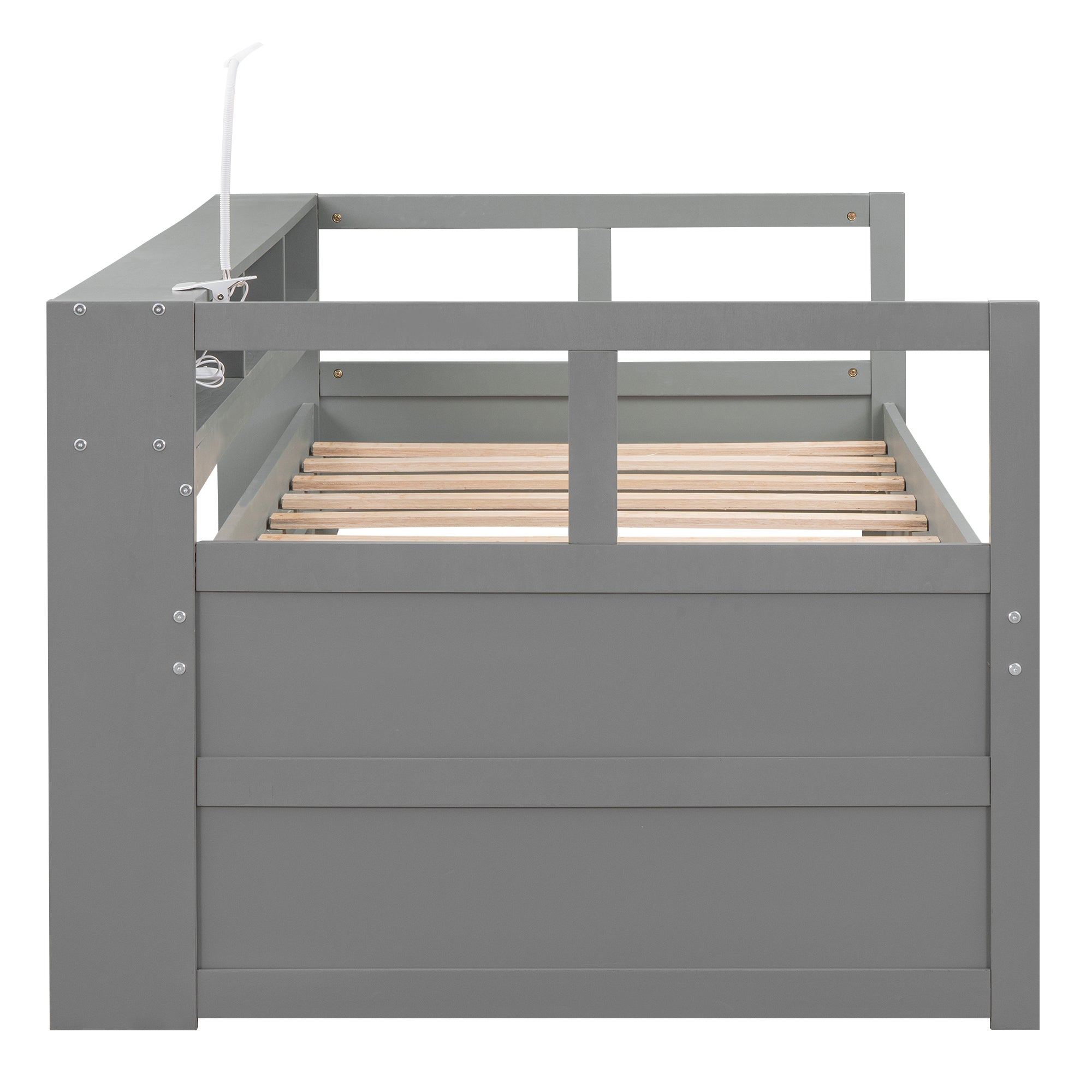 Twin XL Wood Daybed with 2 Trundles, 3 Storage Cubbies, 1 Light for Free and USB Charging Design, Gray - Atlantic Fine Furniture Melbourne FL