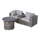 Rattan Patio Set With Comfortable Cushions And Fire Pit