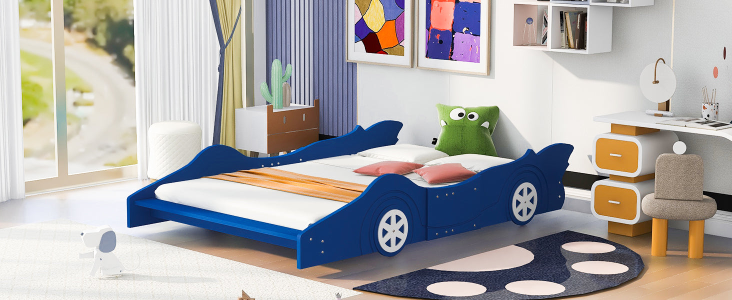 Full Size Race Car-Shaped Platform Bed with Wheels,Blue - Atlantic Fine Furniture Melbourne FL
