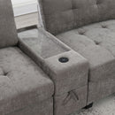 Sectional With Acrylic Table Top U Shaped Couch Set With 2 Consoles USB Charger, Storage Drawers And Pockets Movable Ottoman Tufted Sofa