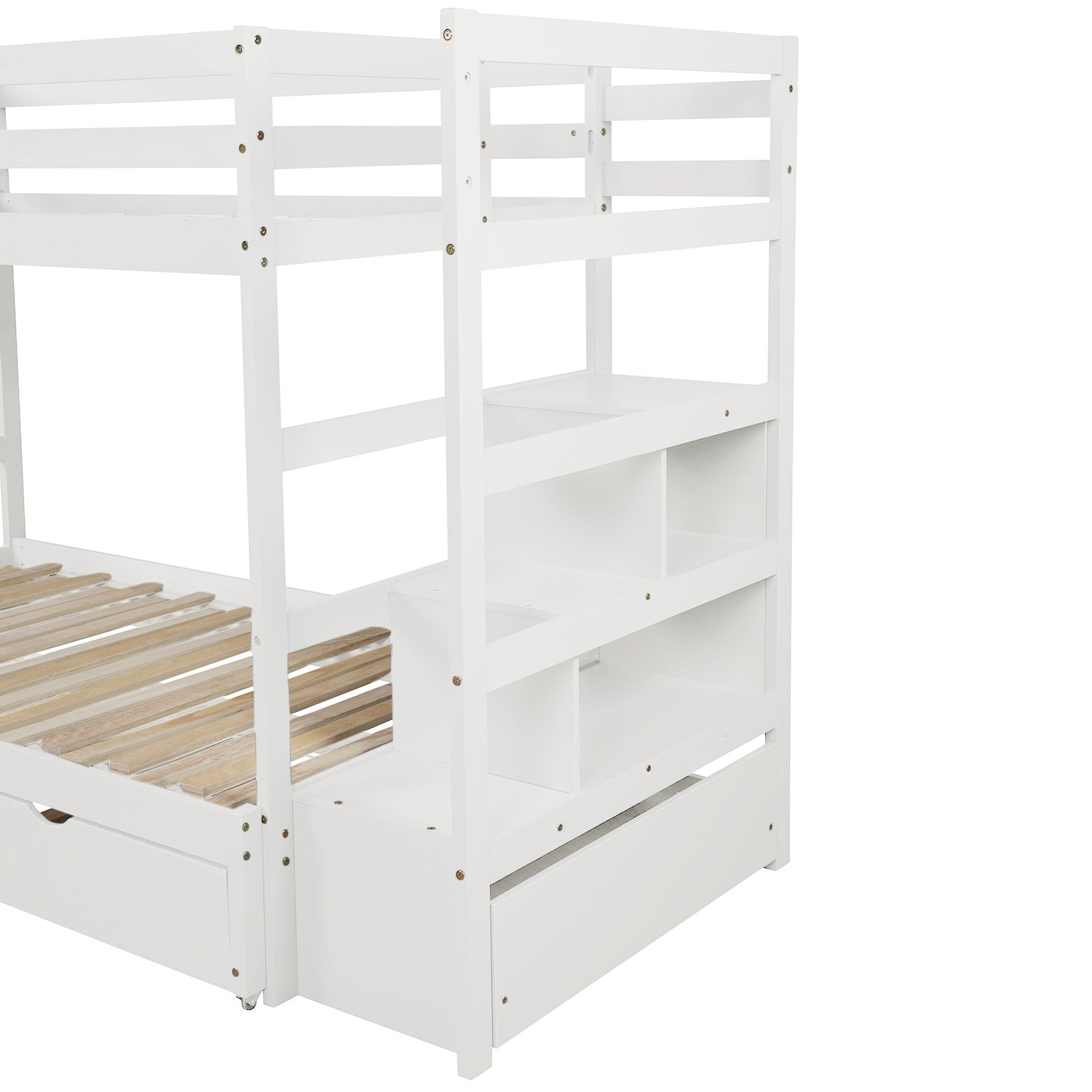 Twin over Twin/King (Irregular King Size) Bunk Bed with Twin Size Trundle, Extendable Bunk Bed (White)(OLD SKU :LP000032AAK) - Atlantic Fine Furniture Melbourne FL