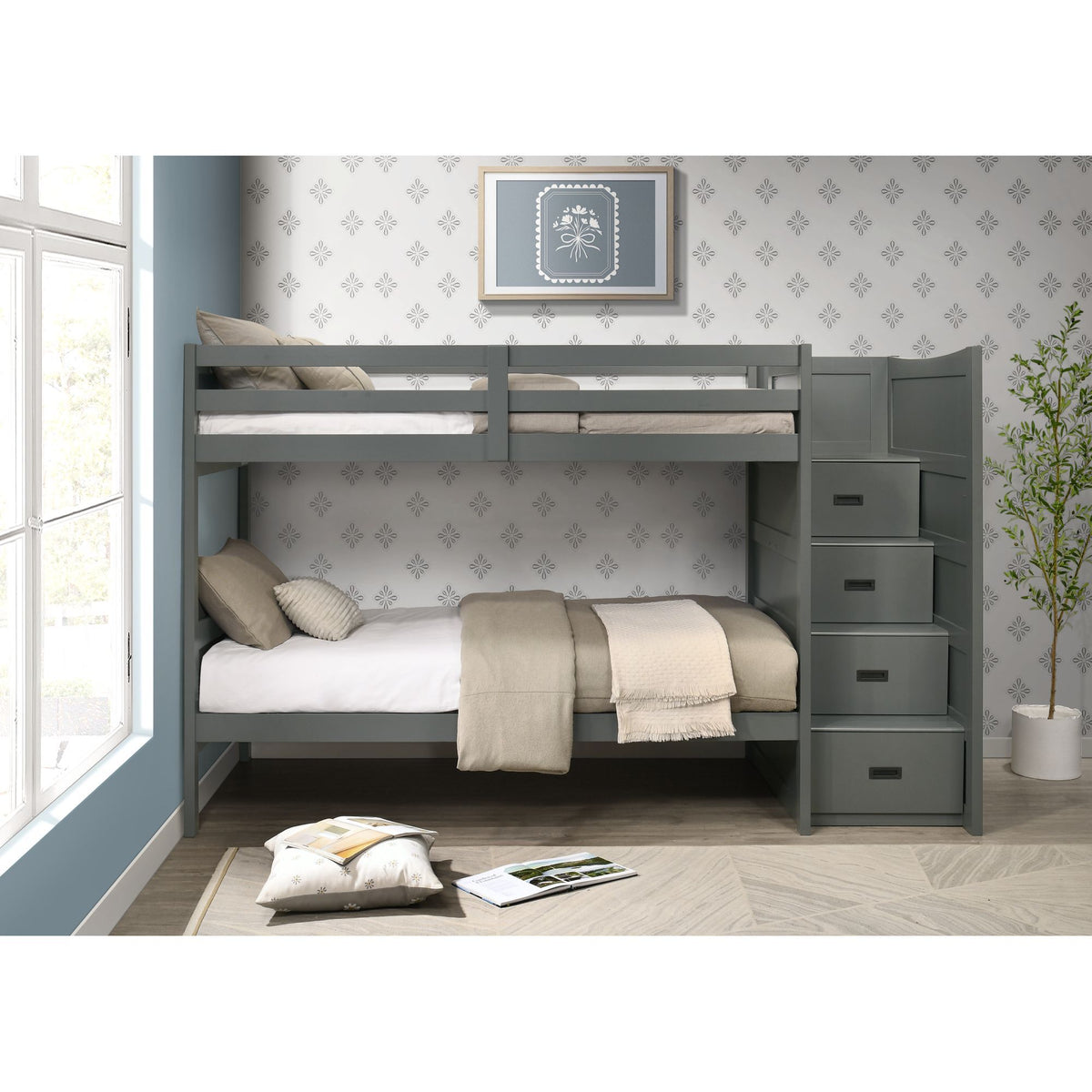 Sami Step Bunk With Right Headboard in Dark Brown by Elements International, view 41