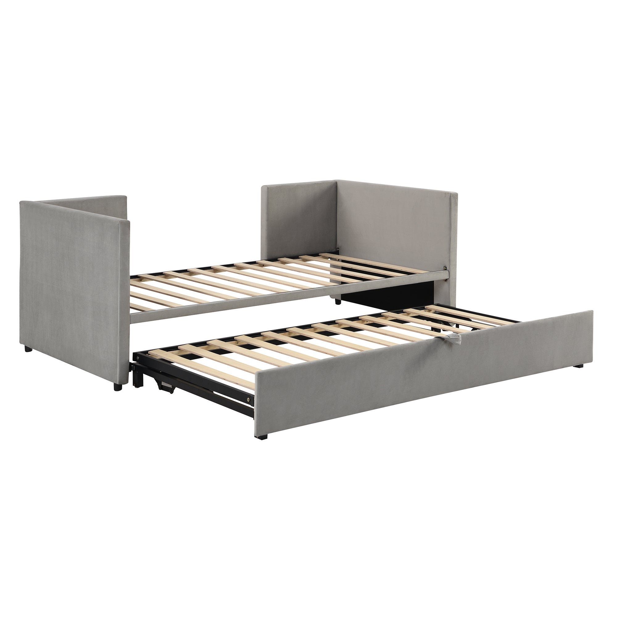 Twin Size Upholstered daybed with Pop Up Trundle, Gray - Atlantic Fine Furniture Melbourne FL