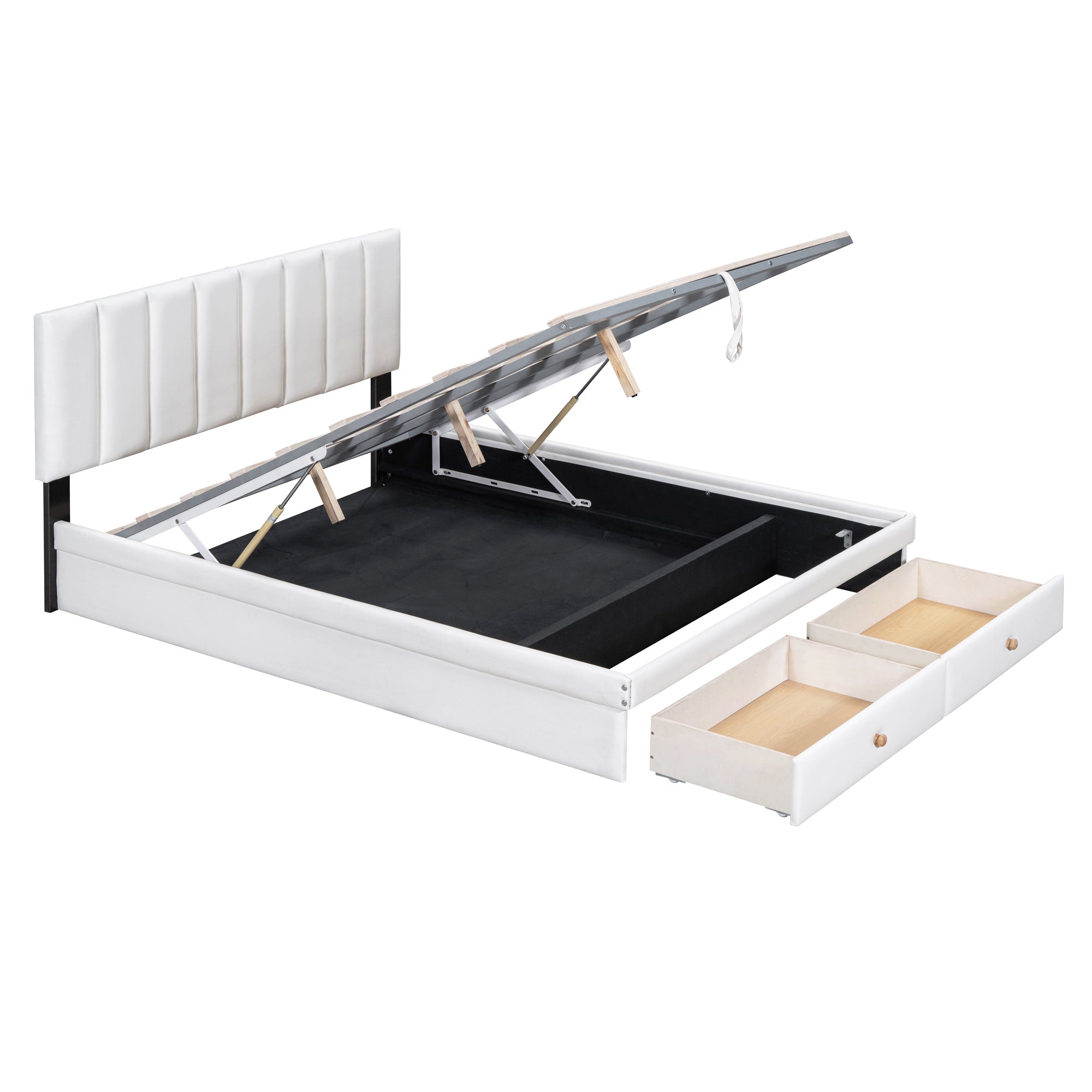 Full Size Upholstered Bed with Hydraulic Storage System and Drawer, White - Atlantic Fine Furniture Melbourne FL
