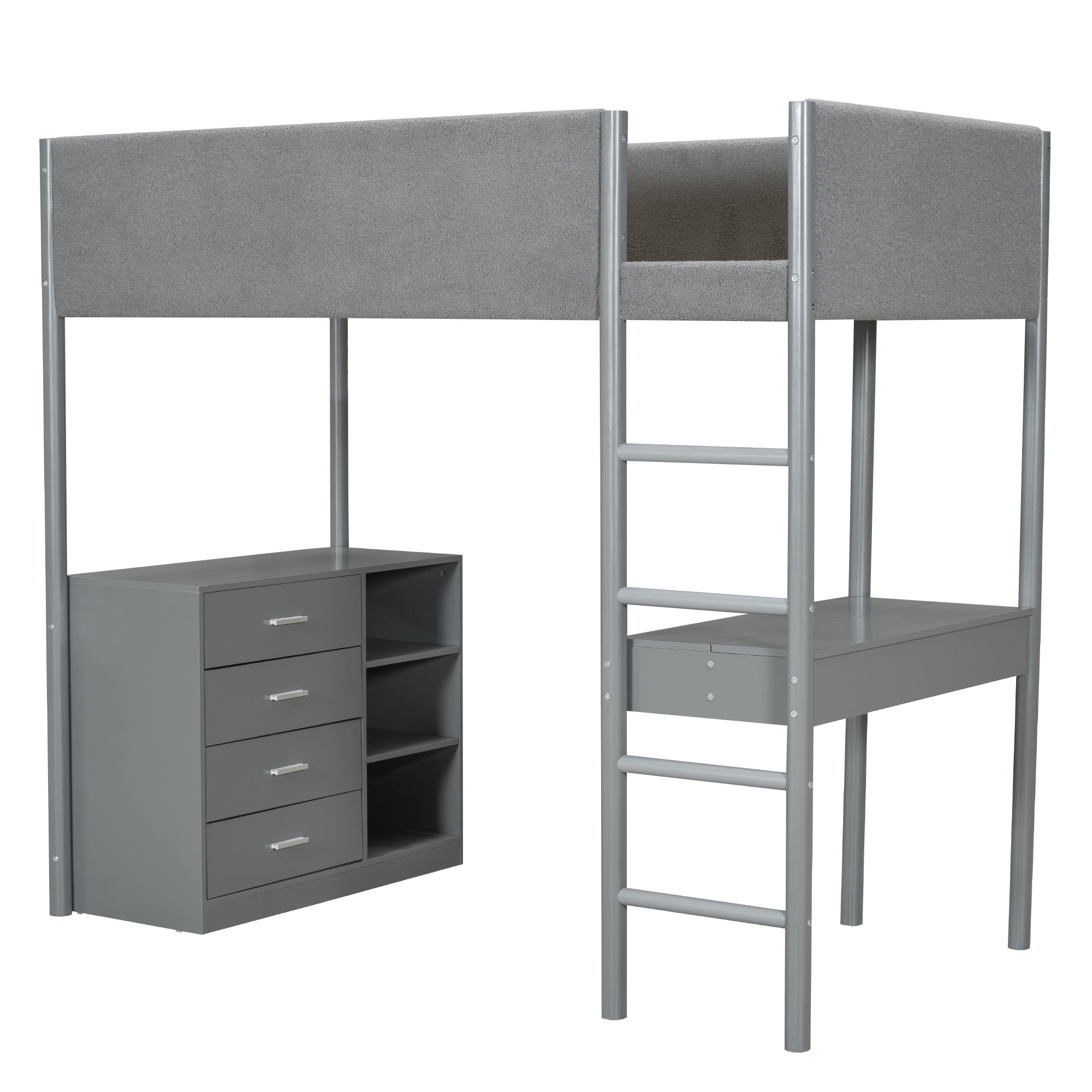 Twin Size Teddy FleeceLoft Bed Wood Bed, Gray - Atlantic Fine Furniture Melbourne FL