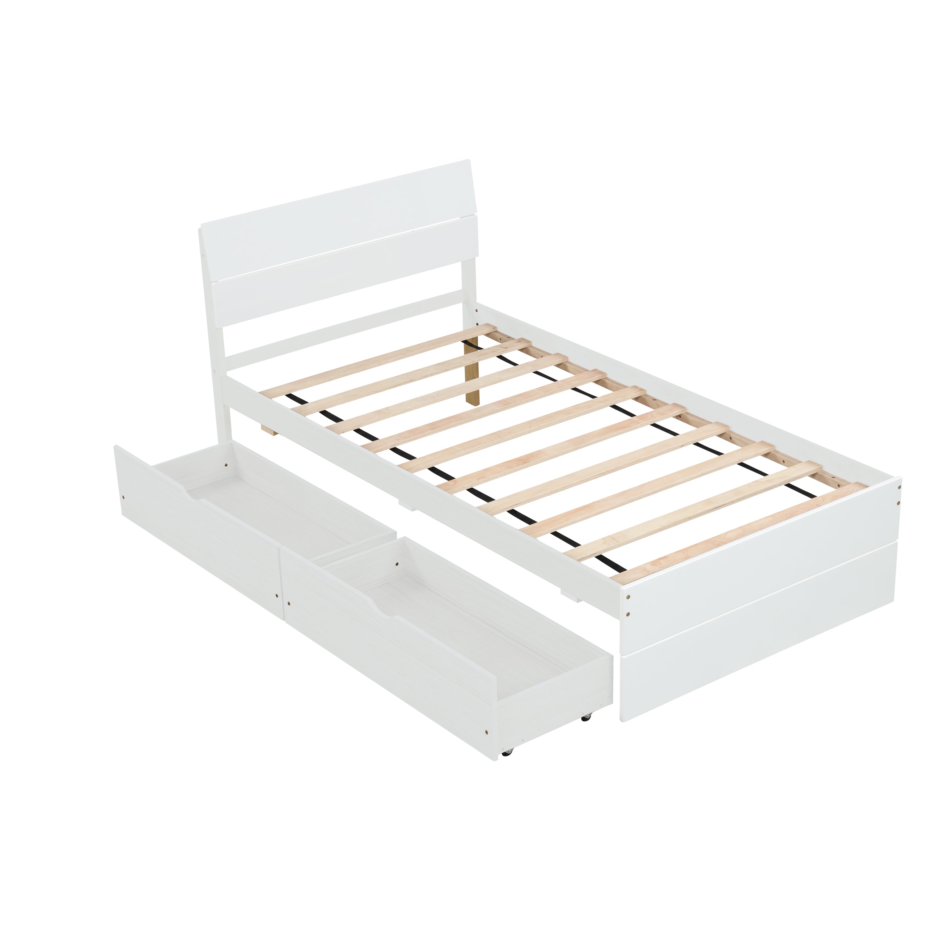 Modern Twin Bed Frame With 2 Drawers For White High Gloss Headboard and Footboard With Washed White Color