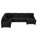 Upholstered U-Shaped Sectional Sofa With Movable Ottoman And Side Storage Pockets