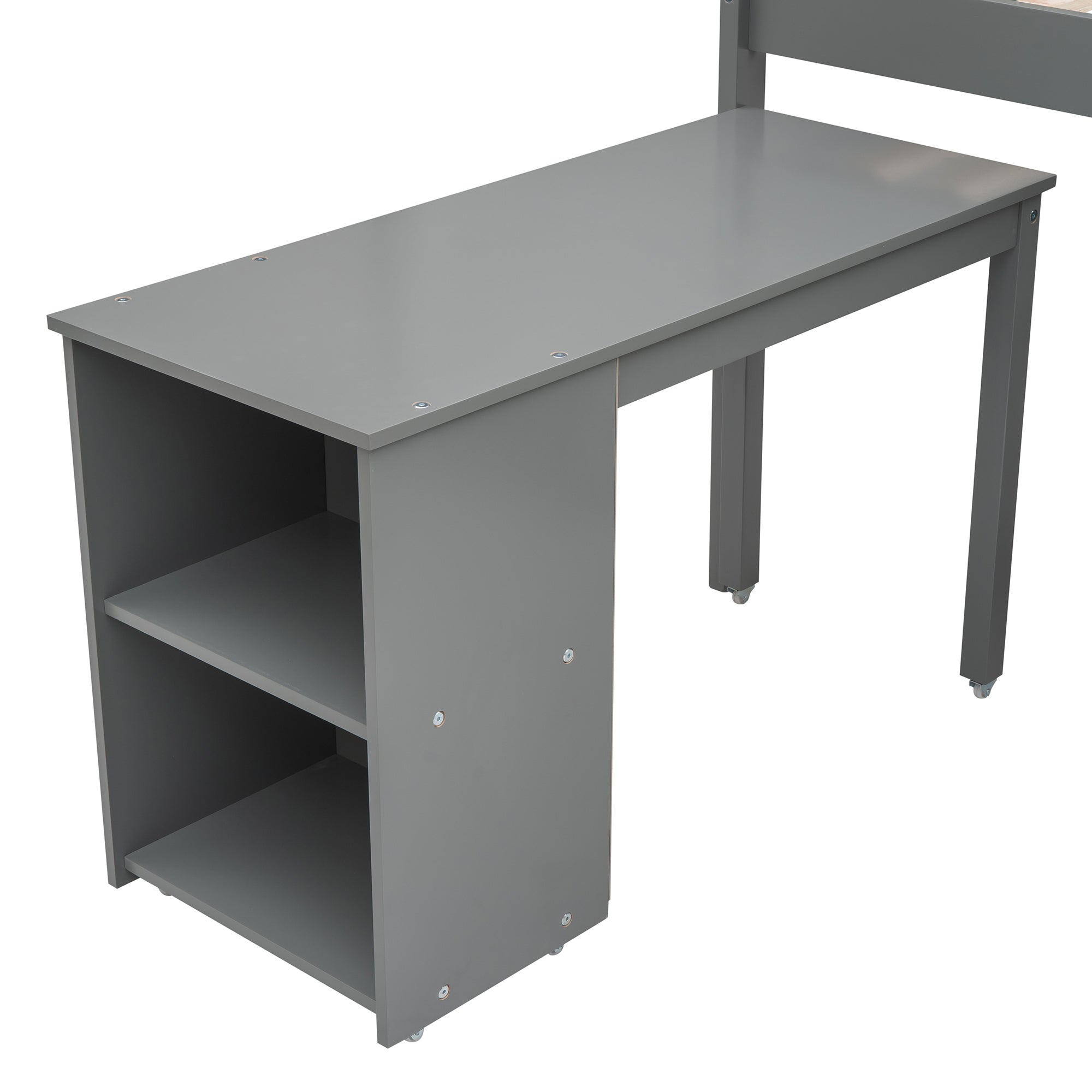 Low Study Twin Loft Bed with Cabinet and Rolling Portable Desk - Gray (OLD SKU :LP000113AAE) - Atlantic Fine Furniture Melbourne FL