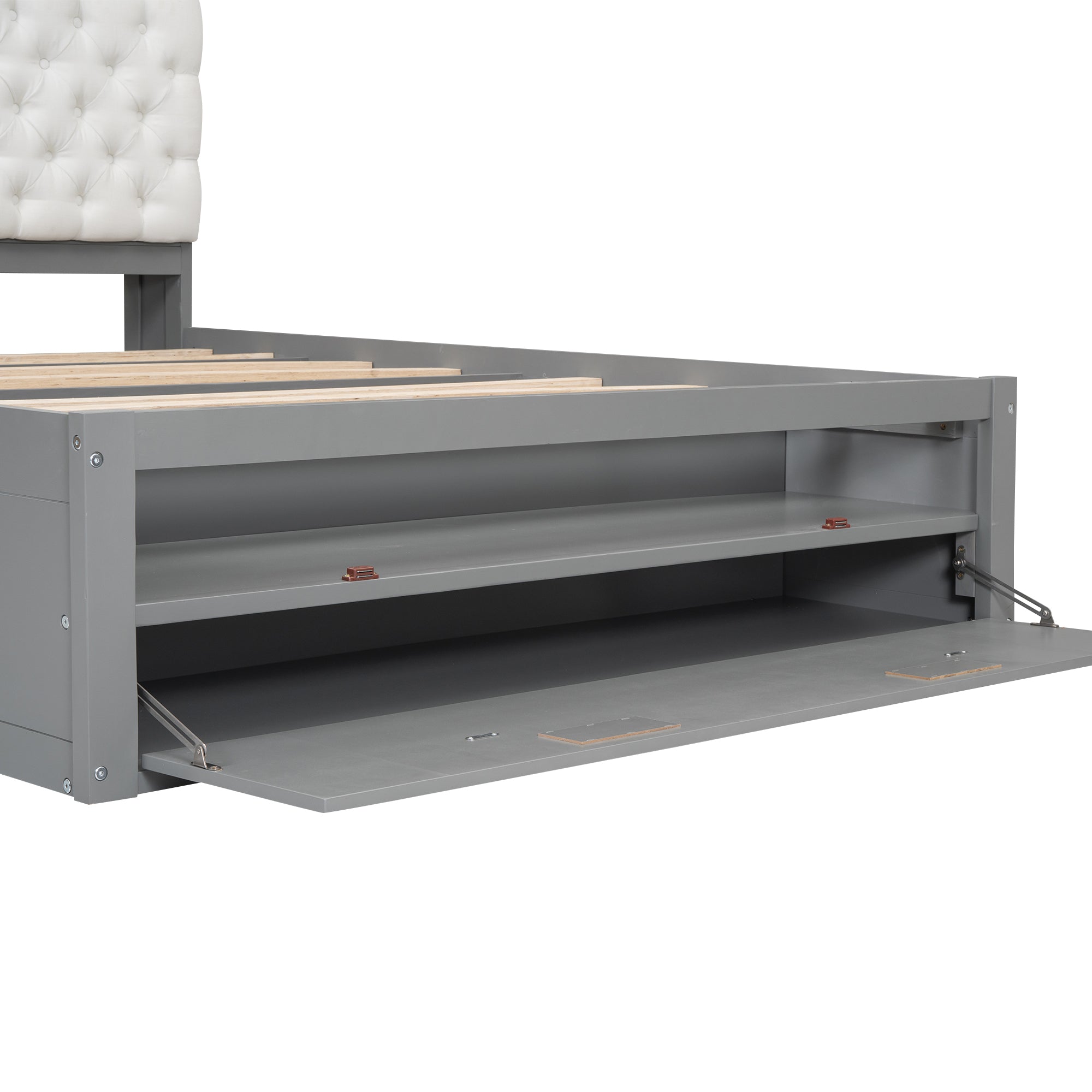Wood Queen Size Platform Bed with Storage Headboard, shoe rack and 4 drawers,Gray - Atlantic Fine Furniture Melbourne FL