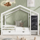 Twin House Bed With Blackboard And Drawers, 2 Assembly Options - White