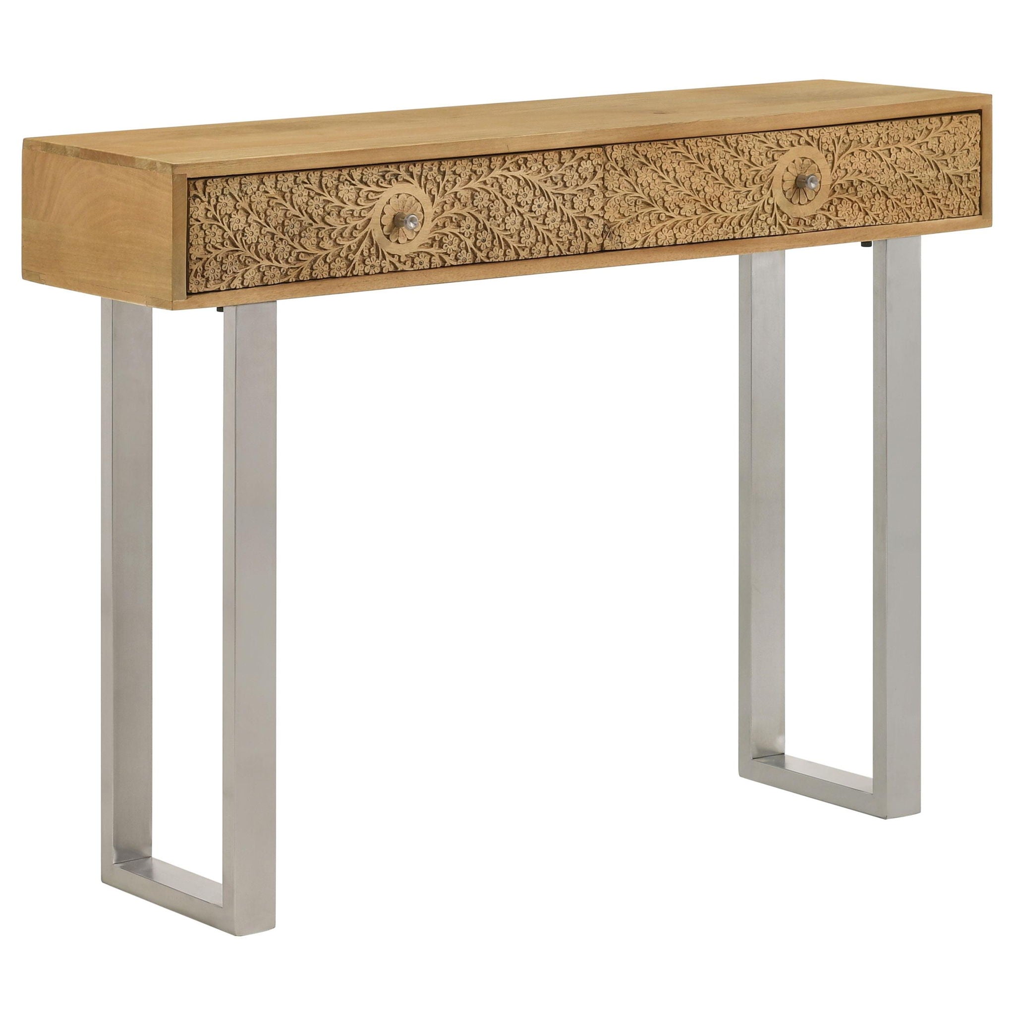 Draco 2-drawer Console Table Hand Carved Details Natural - Atlantic Fine Furniture Melbourne FL