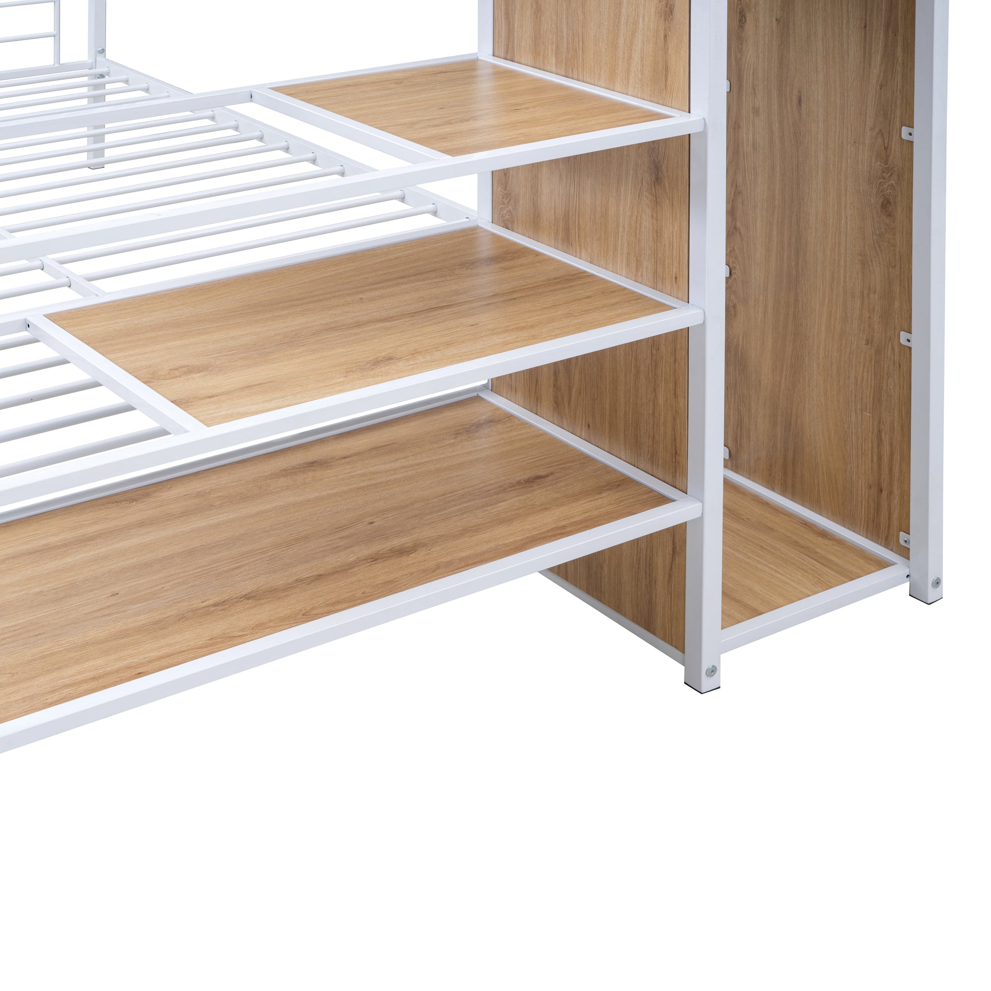 Full Over Full Metal Bunk Bed with Lateral Storage Ladder and Wardrobe, White - Atlantic Fine Furniture Melbourne FL