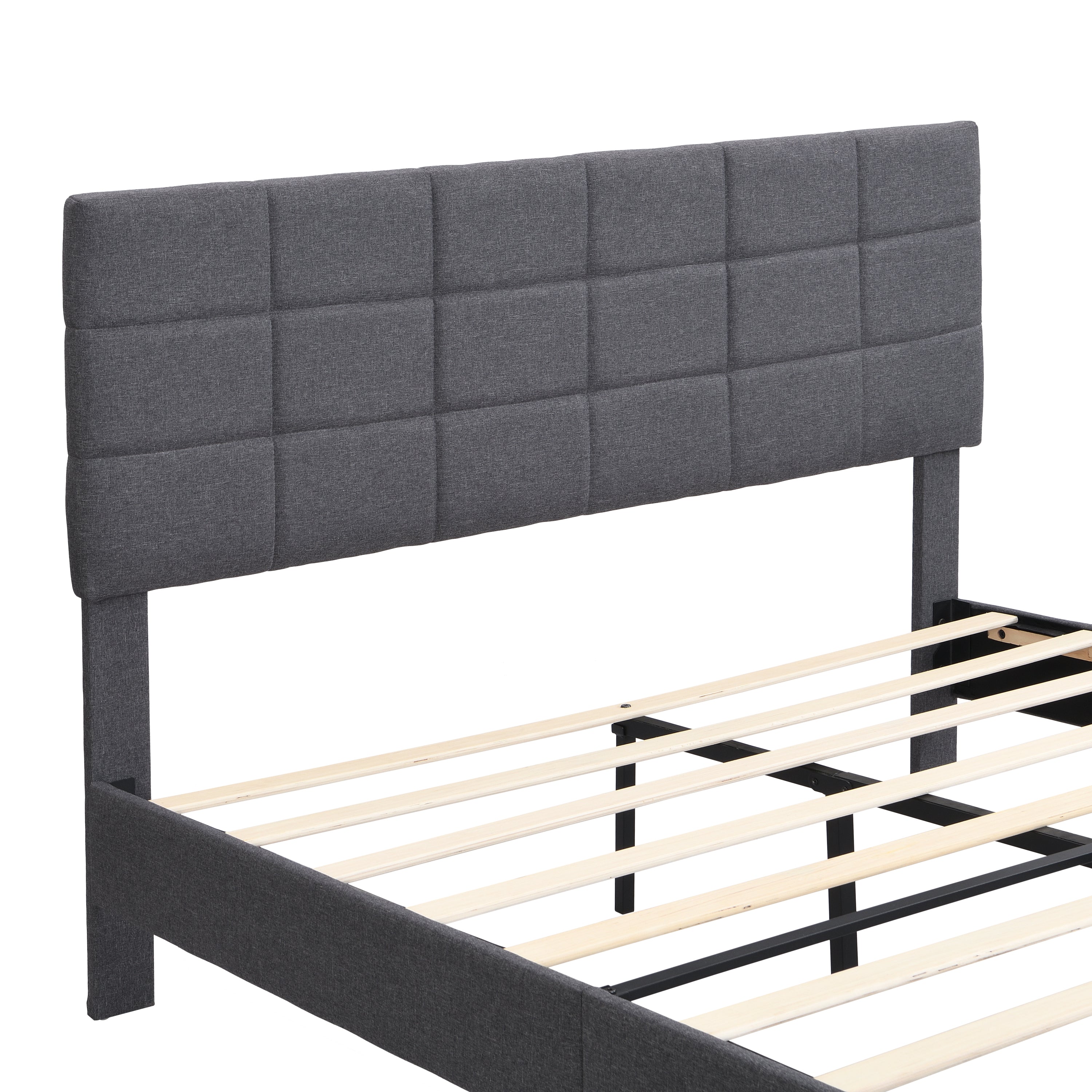 Full Size Platform Bed Frame with Fabric Upholstered Headboard and Wooden Slats, No Box Spring Needed/Easy Assembly, Grey - Atlantic Fine Furniture Melbourne FL