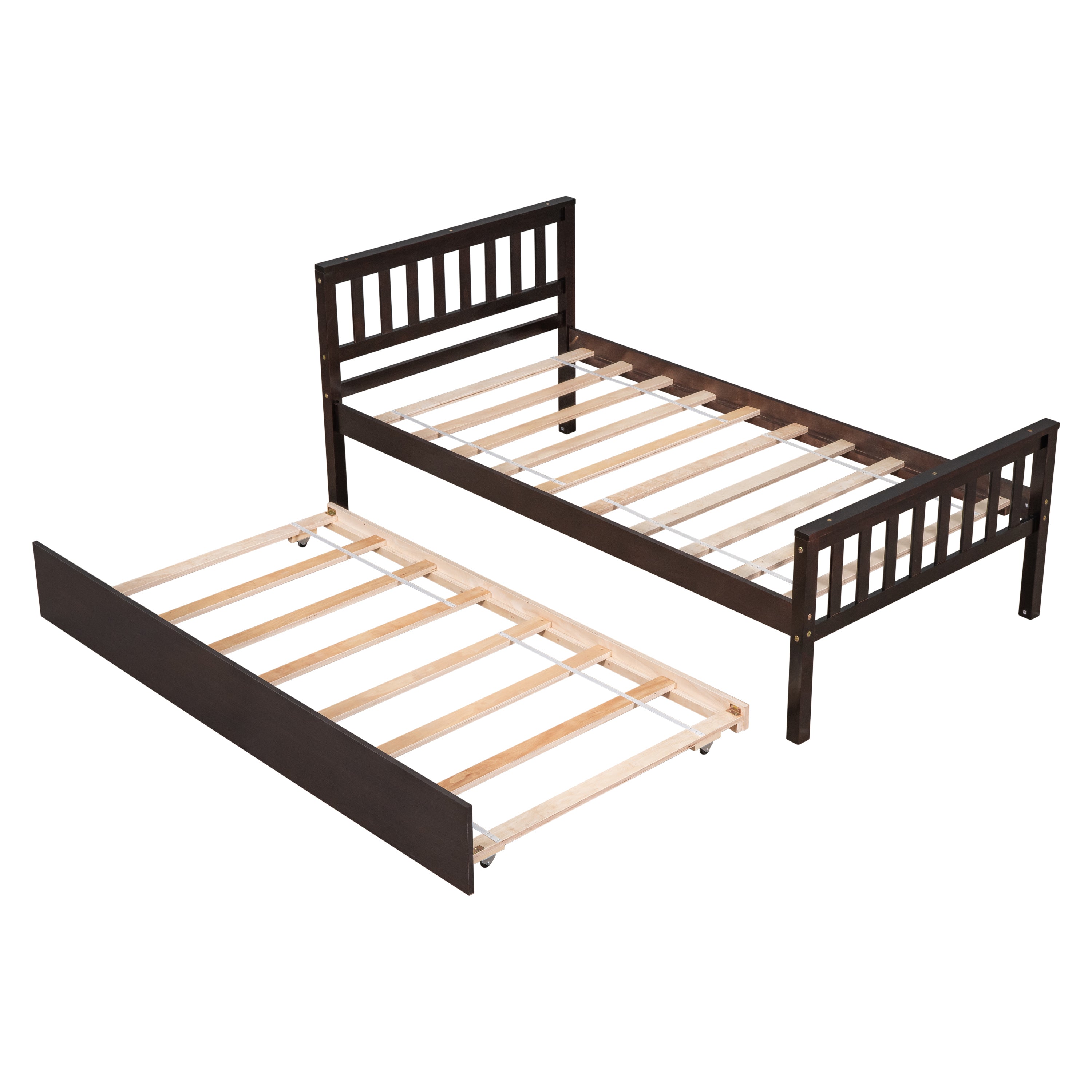 Twin Bed with Trundle, Platform Bed Frame with Headboard and Footboard, for Bedroom Small Living Space,No Box Spring Needed,Espresso(Old SKU:W50440557) - Atlantic Fine Furniture Melbourne FL
