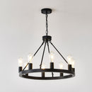 6 Light (No Bulbs) Wagon Wheel Chandelier Farmhouse Modern Small Round Chandelier For Living Room Kitchen Island Foyer Hallway Entryway Bedroom Dining Room Light Fixture Ceiling Hanging - Matte Black