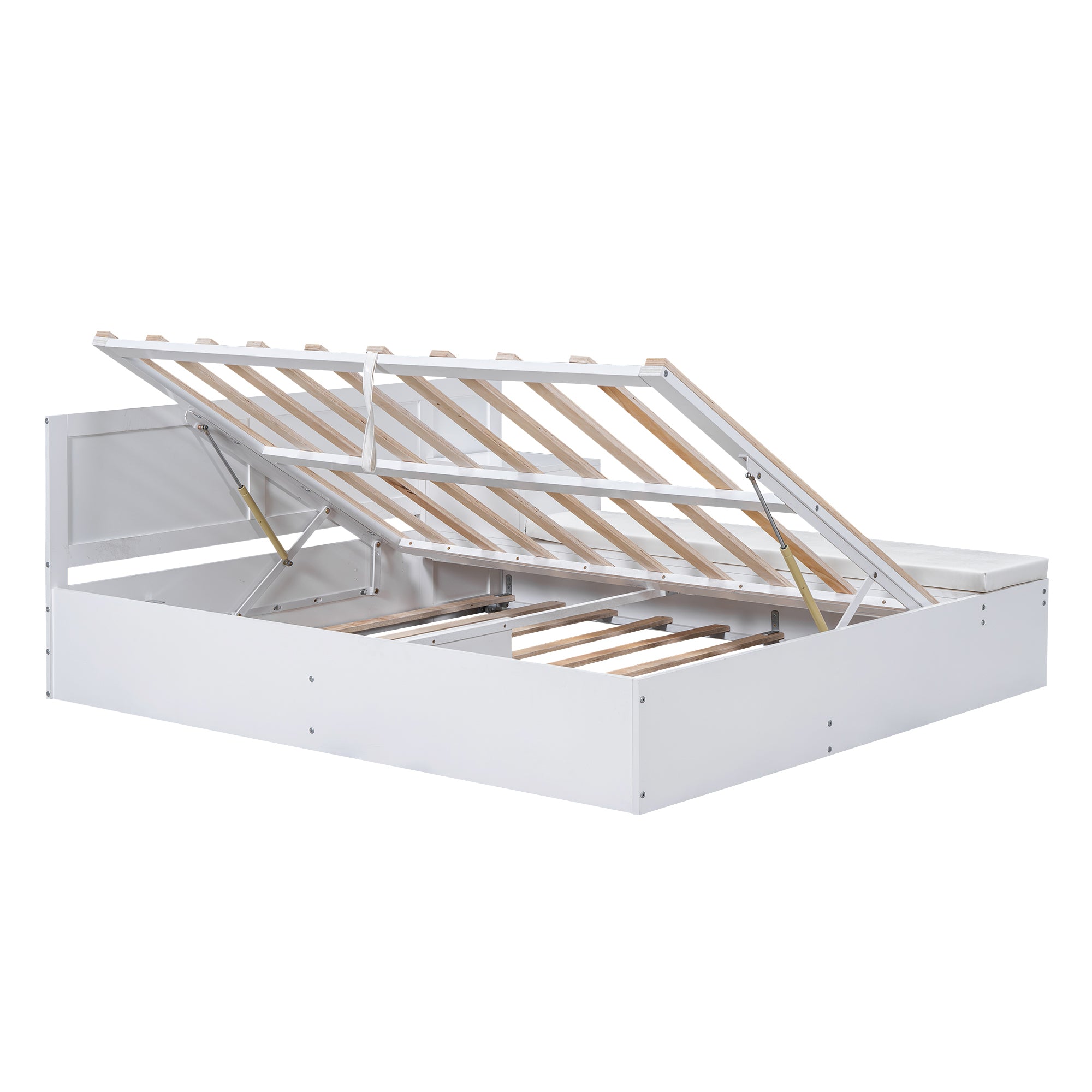 Full Size Wood Storage Hydraulic Platform Bed with Twin Size Trundle, Side Table and Lounge, White - Atlantic Fine Furniture Melbourne FL