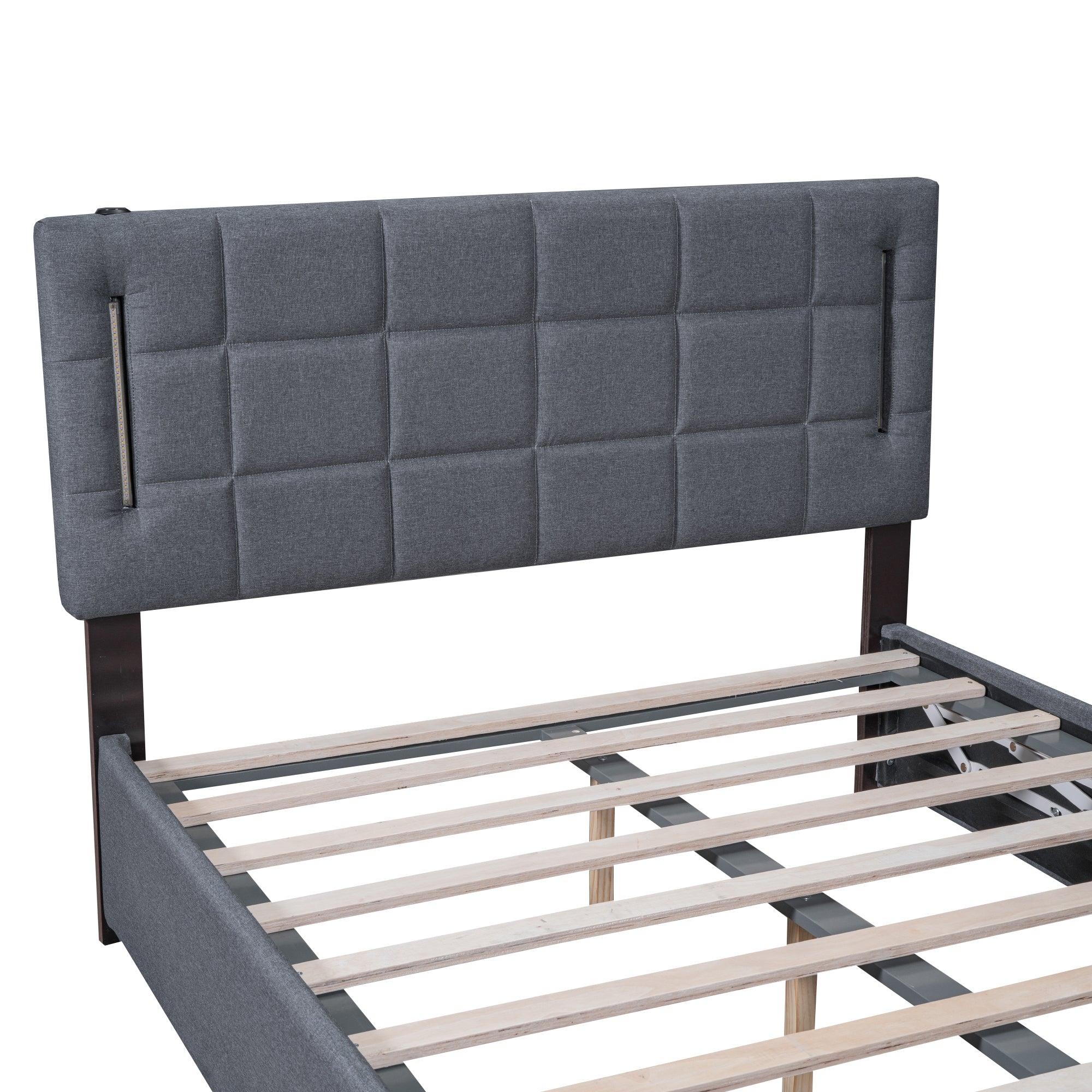 Queen Size Upholstered Bed with Hydraulic Storage System and LED Light, Gray - Atlantic Fine Furniture Melbourne FL