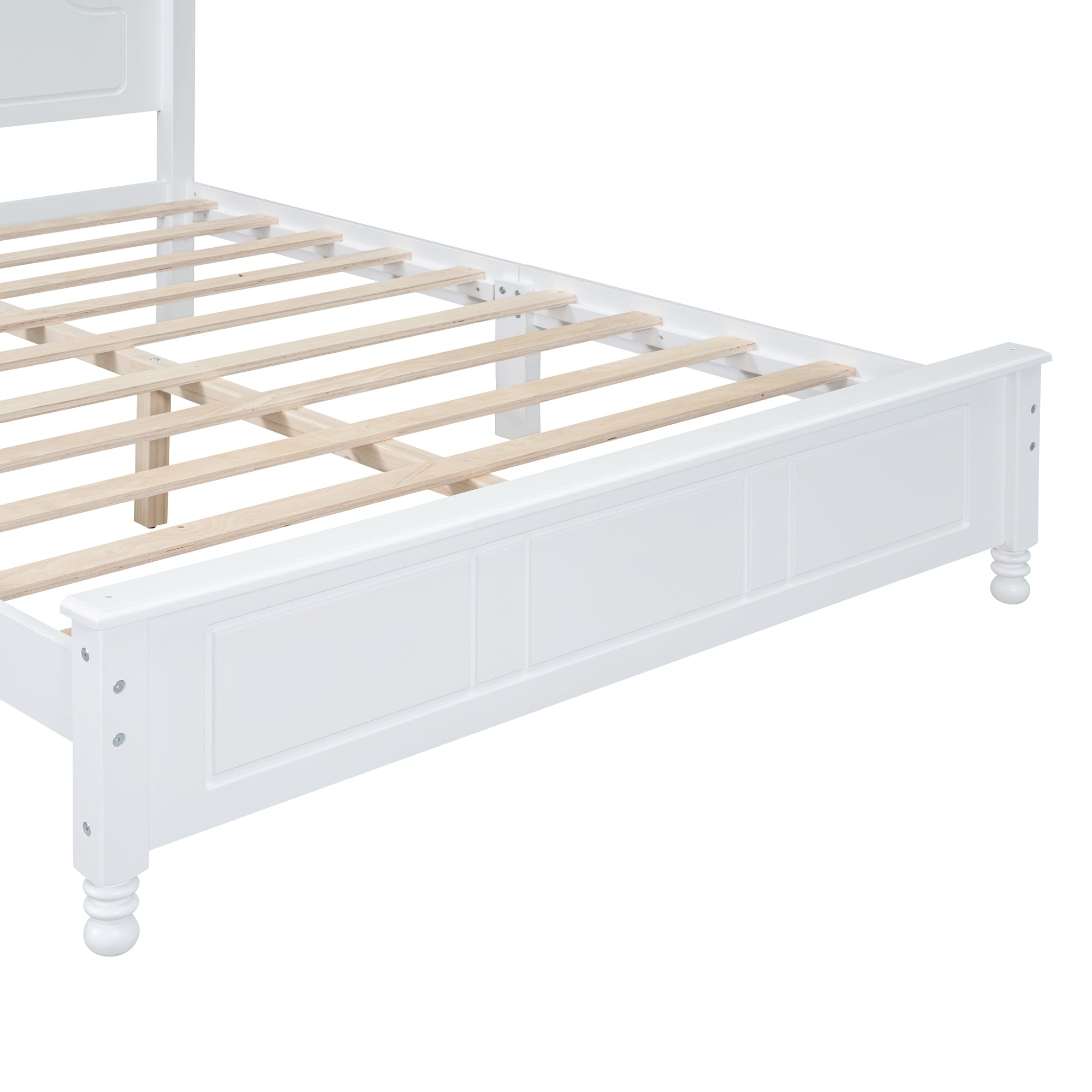Queen Size Wood Platform Bed Frame,Retro Style Platform Bed with Wooden Slat Support,White - Atlantic Fine Furniture Melbourne FL