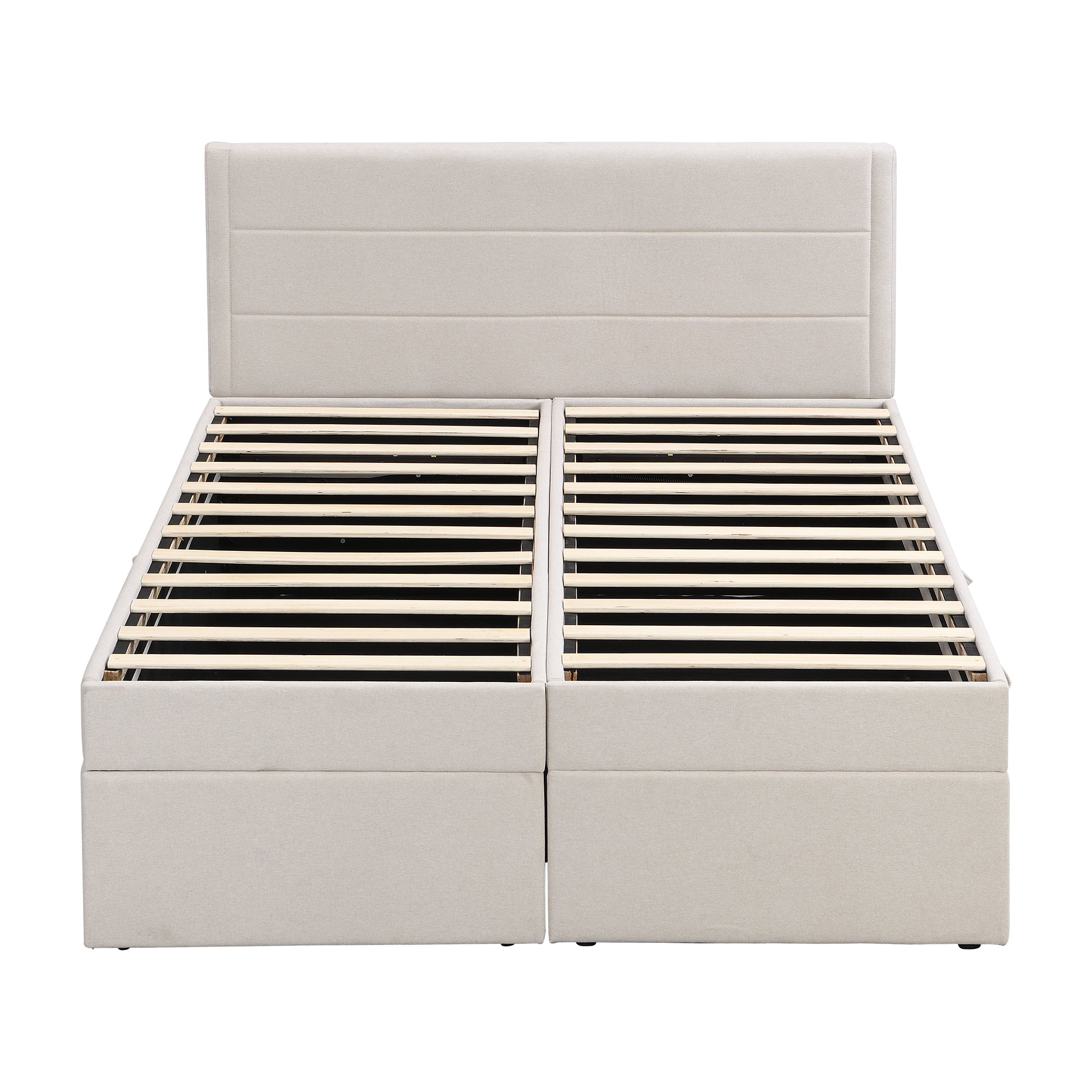 Queen Size Upholstered Platform Bed with Storage Underneath, Beige - Atlantic Fine Furniture Melbourne FL