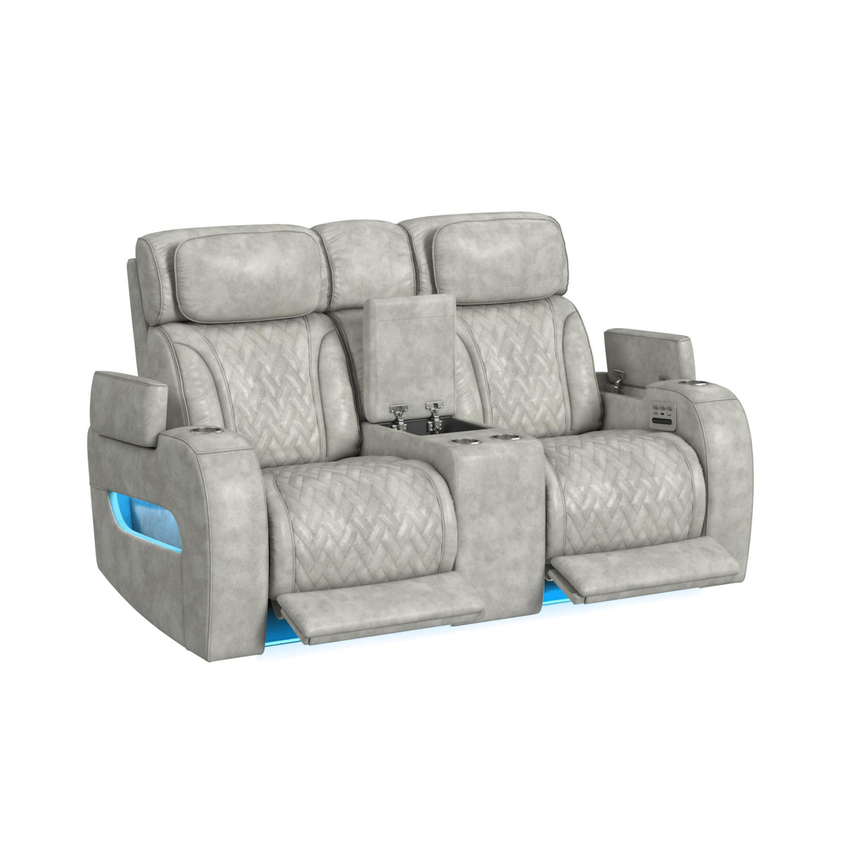 Prime Time P3 Loveseat With Console, 7 Colors Led, Cup Holders And Wireless Charger Controller in Leather Gel Light Gray by Elements International, view 13