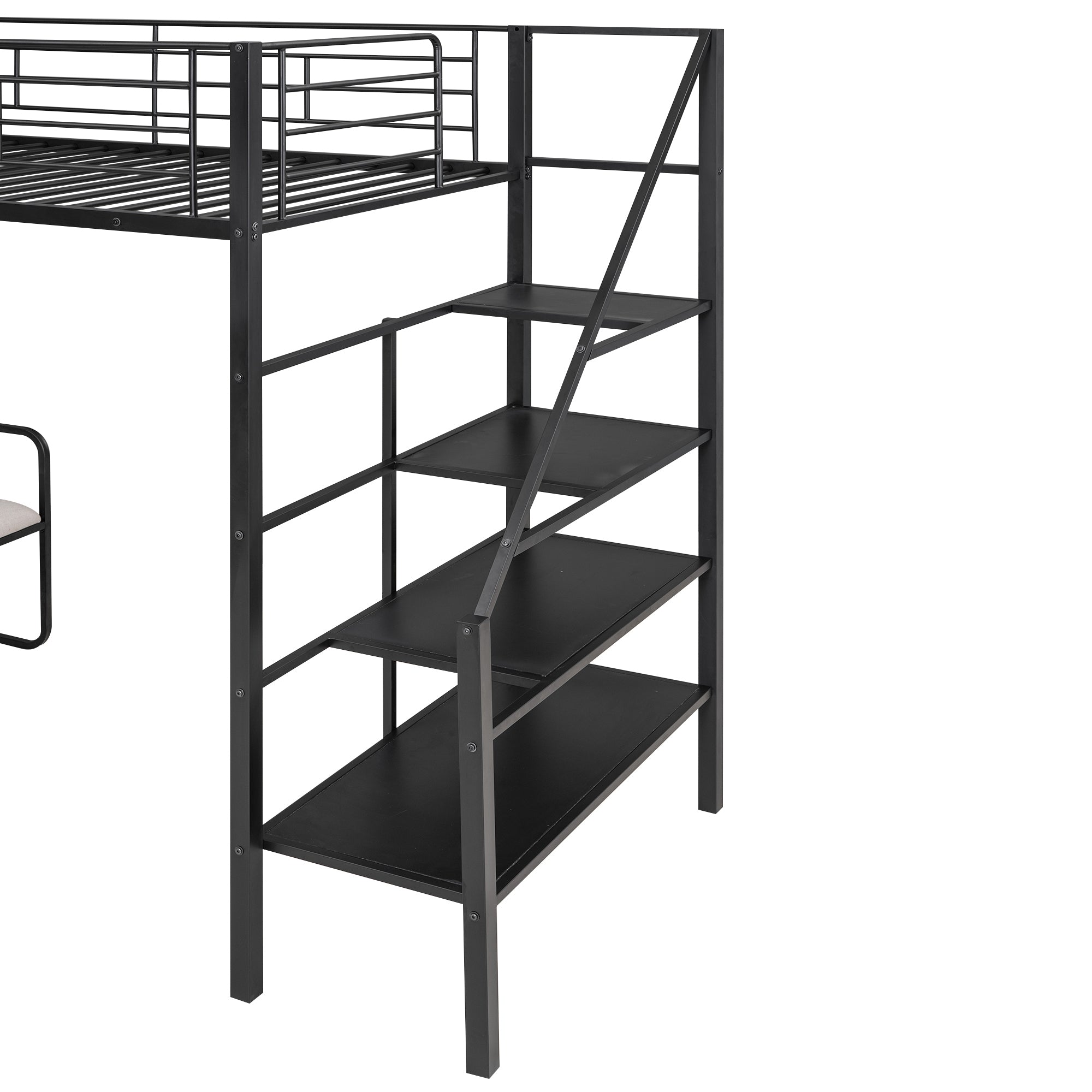 Twin Size Metal Loft Bed with Bench and Storage Staircase, Black - Atlantic Fine Furniture Melbourne FL