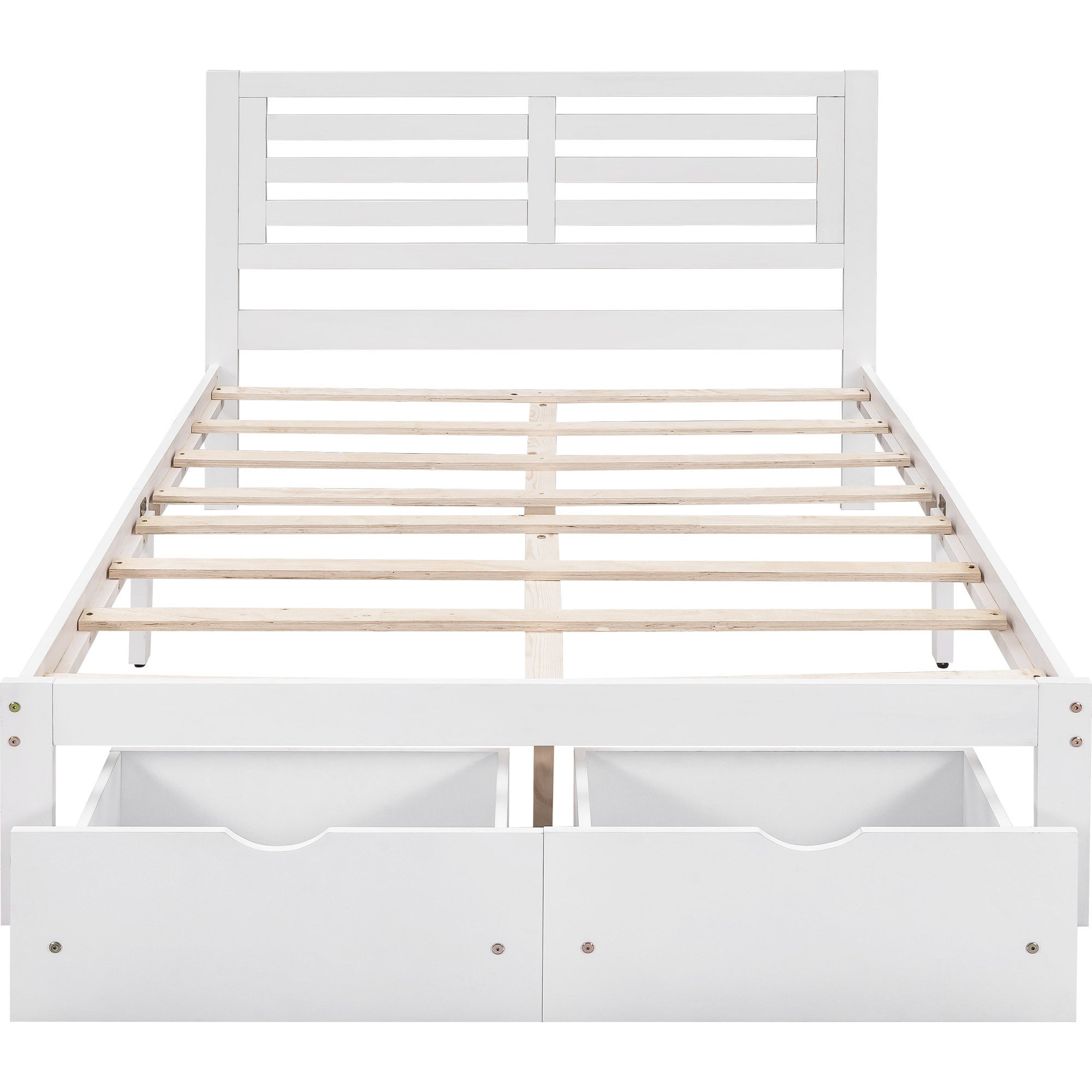 Full Size Platform Bed with Drawers, White
