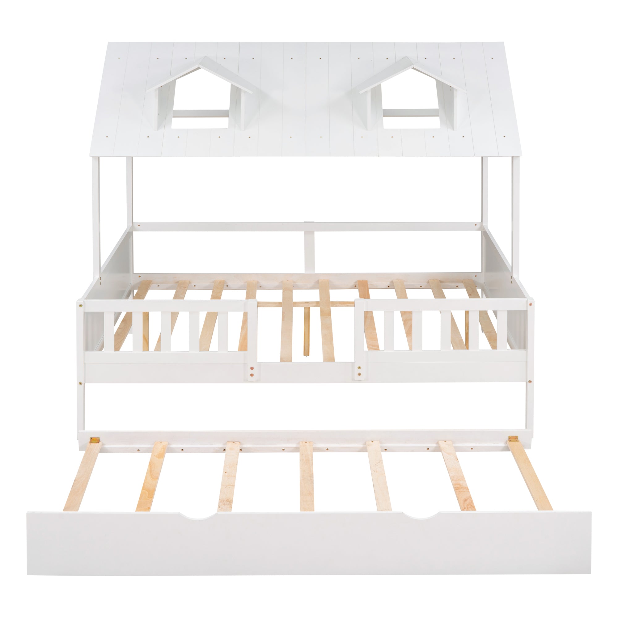 Full Size House Bed Wood Bed with Twin Size Trundle ( White ) - Atlantic Fine Furniture Melbourne FL