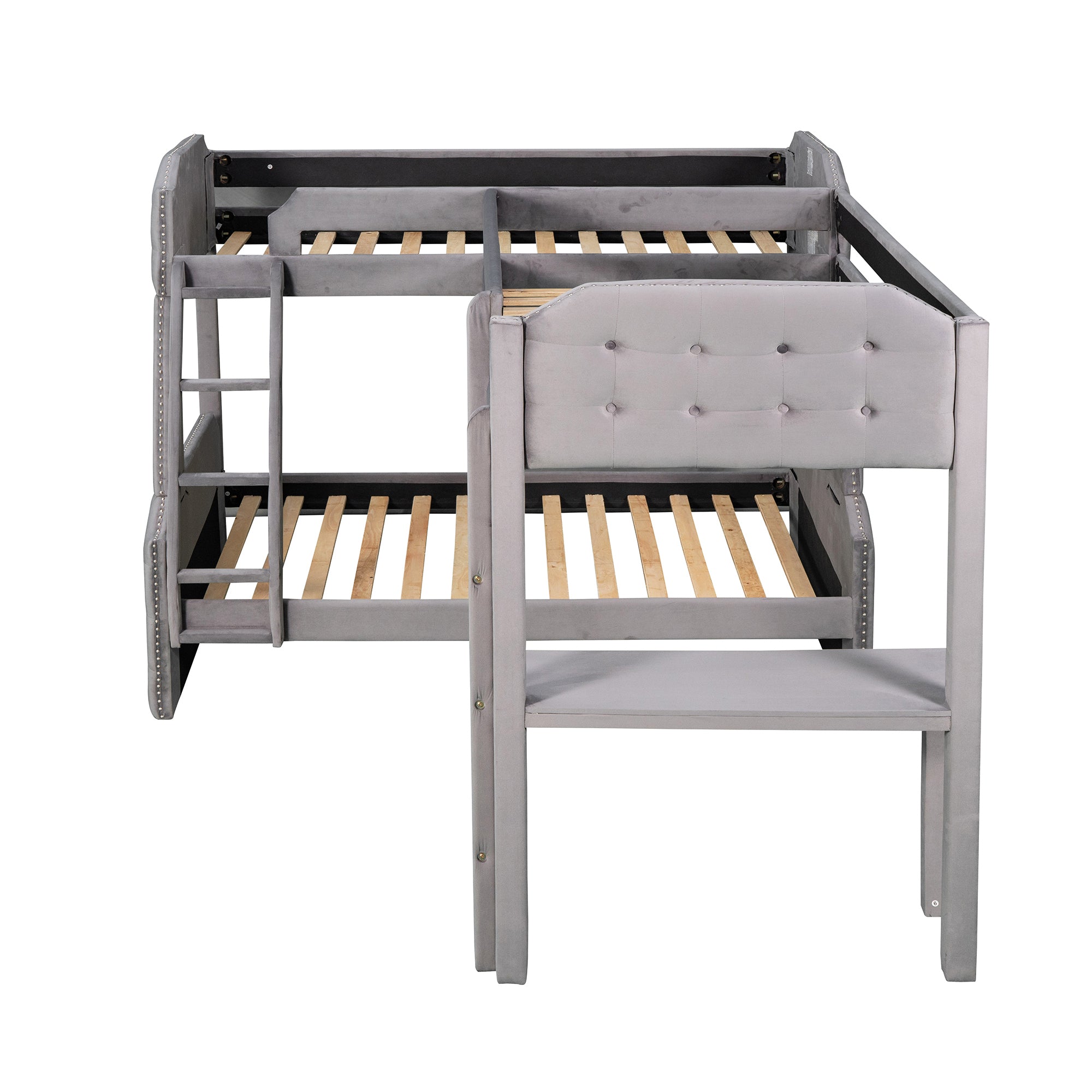 L-Shaped Twin over Full Bunk Bed and Twin Size Loft Bed with Desk,Grey - Atlantic Fine Furniture Melbourne FL