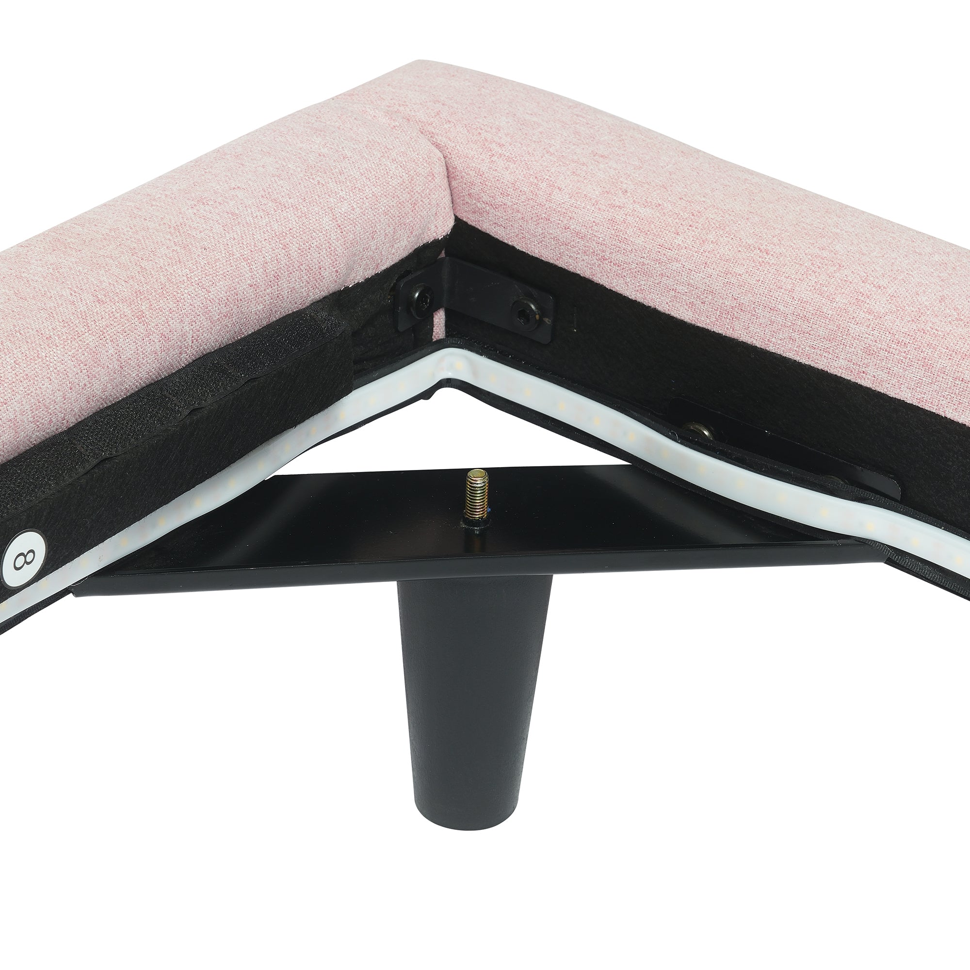 Twin Size Upholstered Bed with Light Stripe, Floating Platform Bed, Linen Fabric,Pink - Atlantic Fine Furniture Melbourne FL