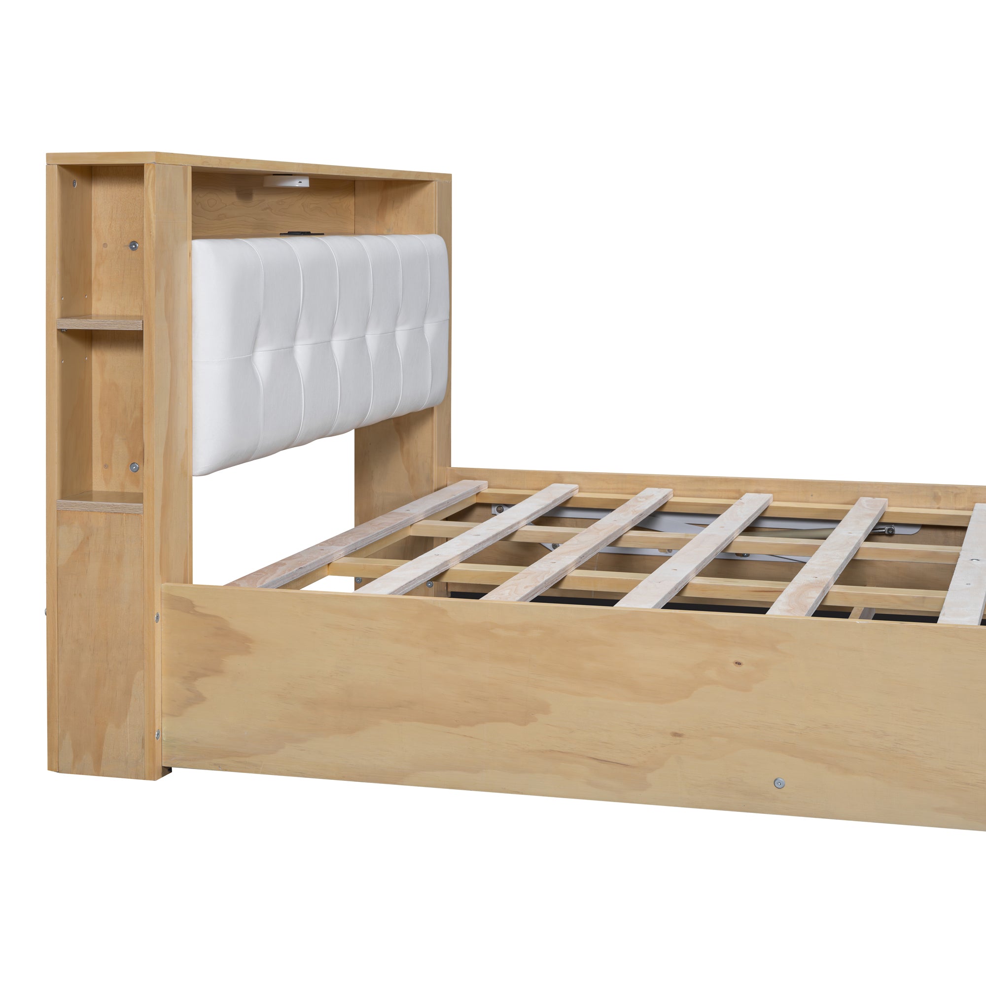 Queen Size Tufted Upholstered Platform Bed with Storage Headboard and Hydraulic Storage System, Modern PU Storage Bed with Motion Activated Night Lights and USB Charger,Natural