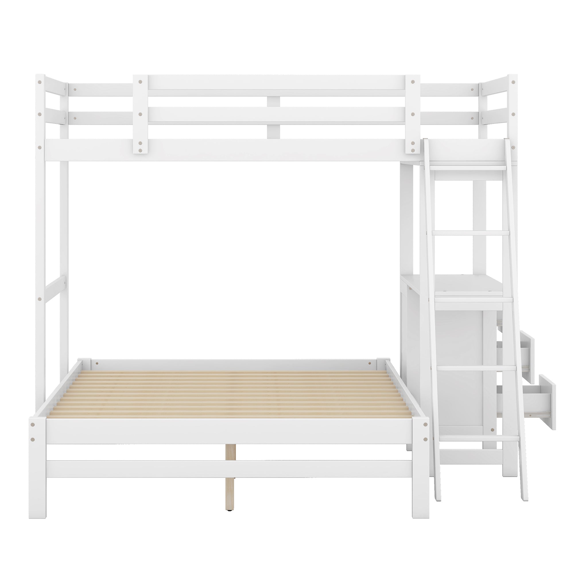 Twin over Full Bunk Bed with Built-in Desk and Three Drawers,White - Atlantic Fine Furniture Melbourne FL