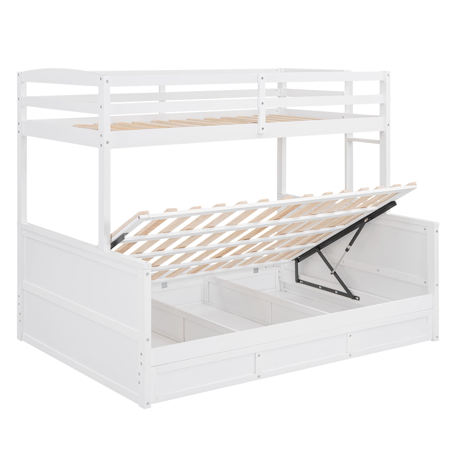 Wood Twin over Full Bunk Bed with Hydraulic Lift Up Storage, White - Atlantic Fine Furniture Melbourne FL