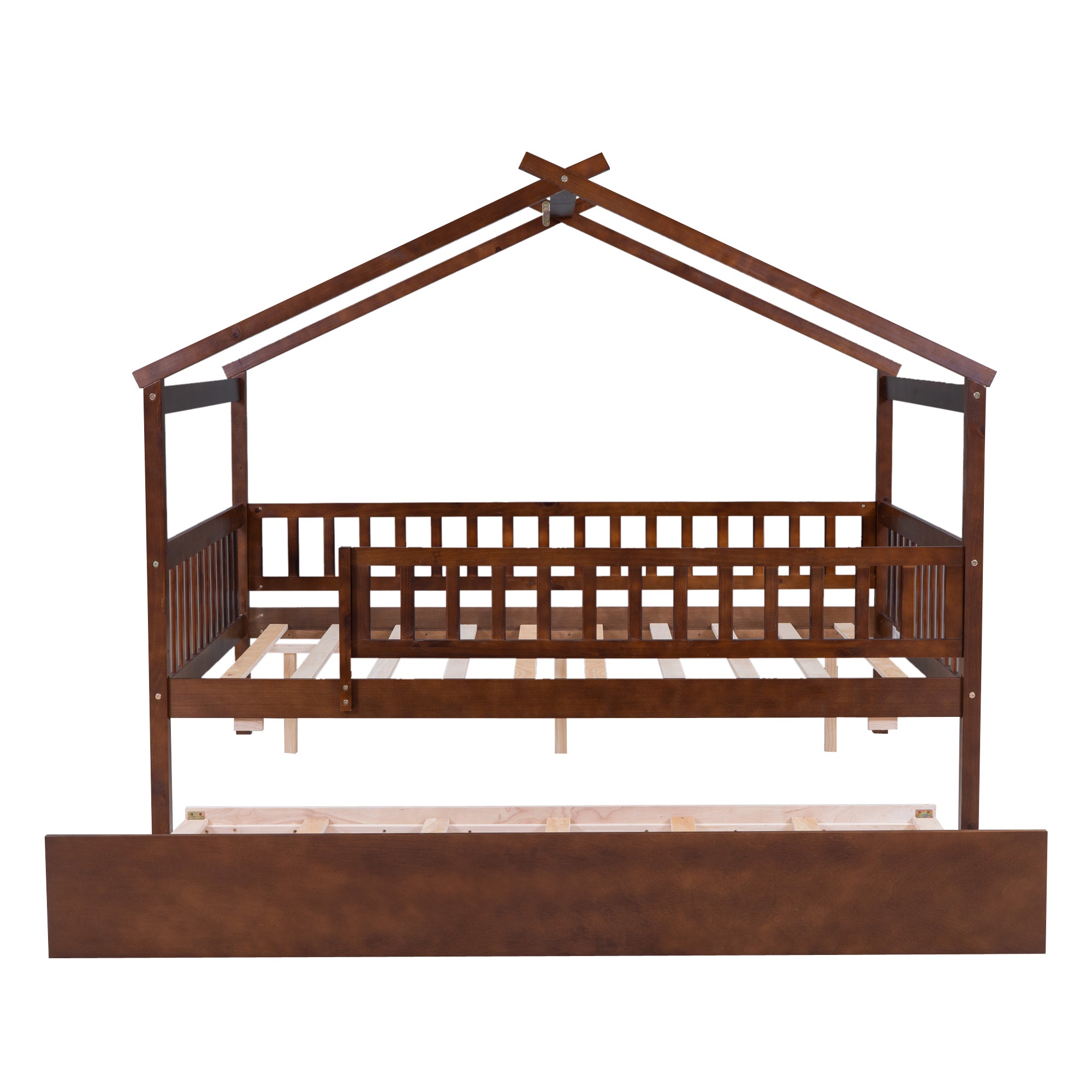 Full Size Wooden House Bed with Twin Size Trundle, Walnut - Atlantic Fine Furniture Melbourne FL