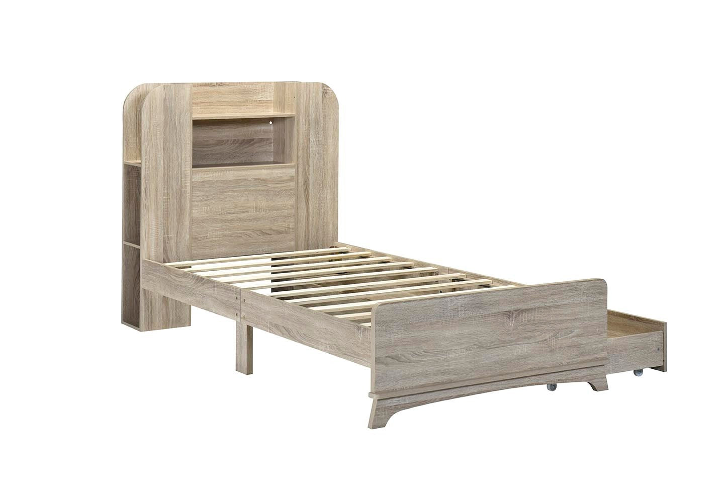 Twin Size Storage Platform Bed Frame with with Two Drawers and Light Strip Design in Headboard,Natural - Atlantic Fine Furniture Melbourne FL