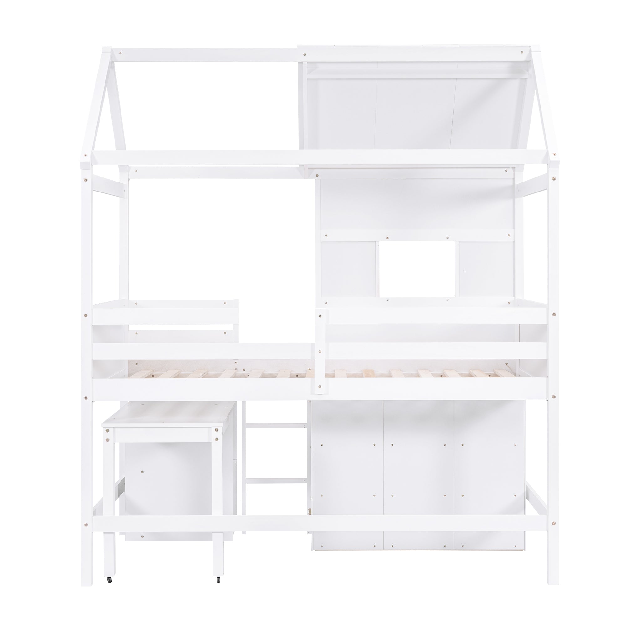 Twin Size House Loft Bed with Storage Desk and 3 Drawer Chest, White - Atlantic Fine Furniture Melbourne FL