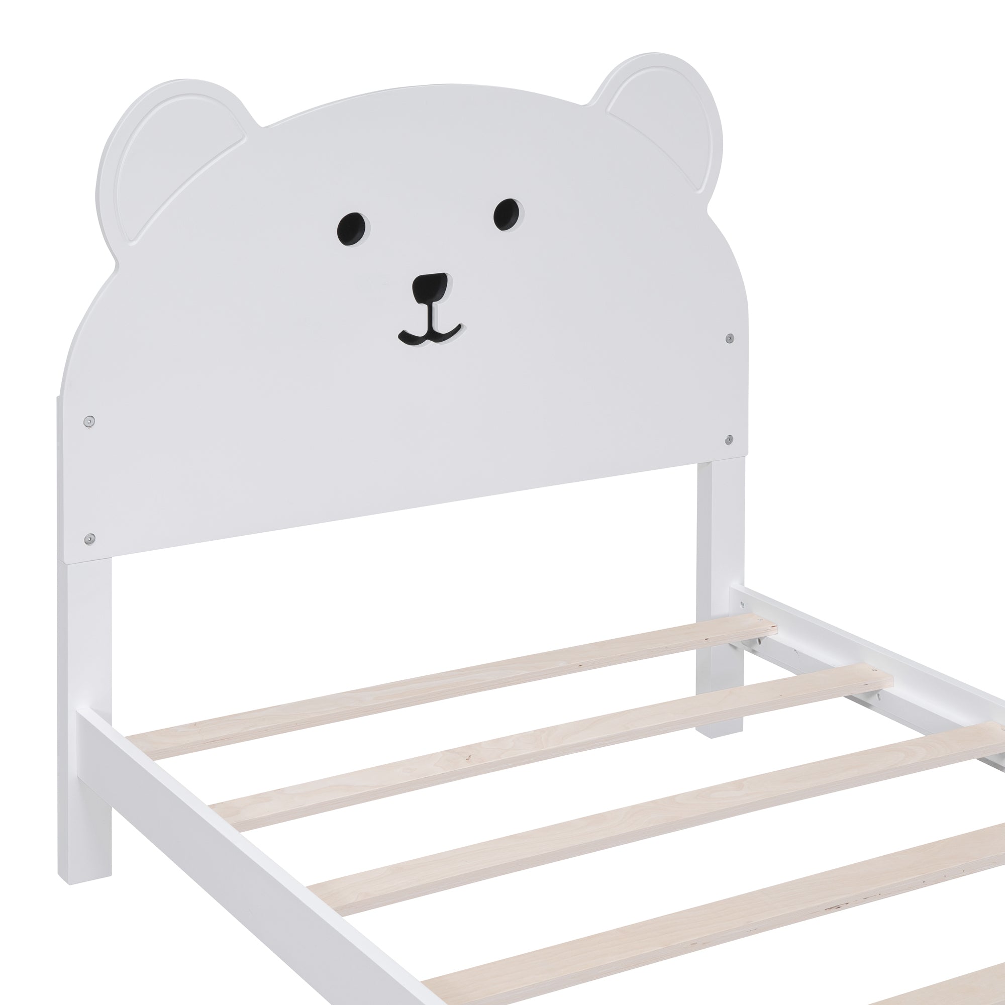 Twin Size Wood Platform Bed with Bear-shaped Headboard and Footboard,White - Atlantic Fine Furniture Melbourne FL