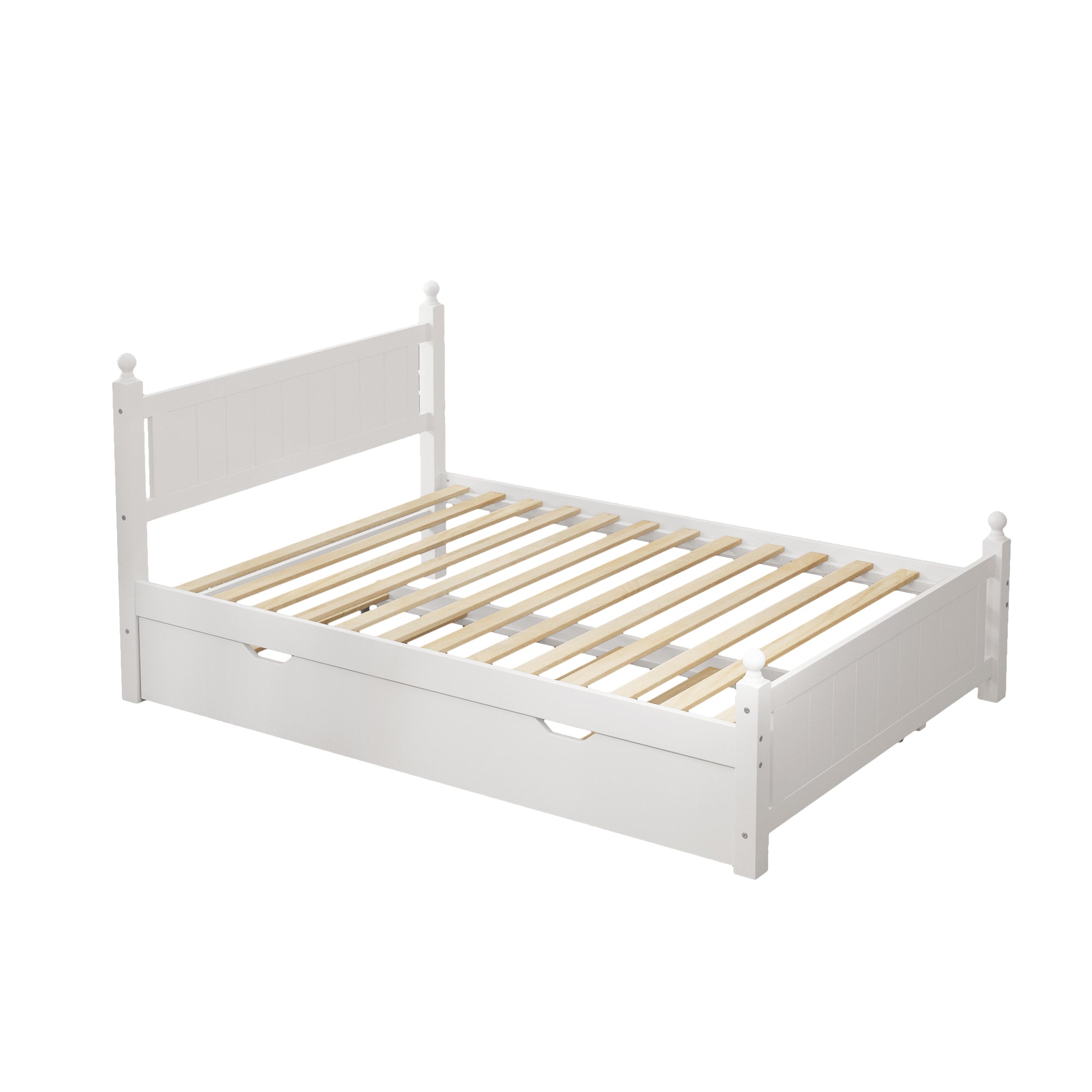 Full Size Solid Wood Platform Bed Frame with trundle for Limited Kids, Teens, Adults, No Need Box Spring, White - Atlantic Fine Furniture Melbourne FL
