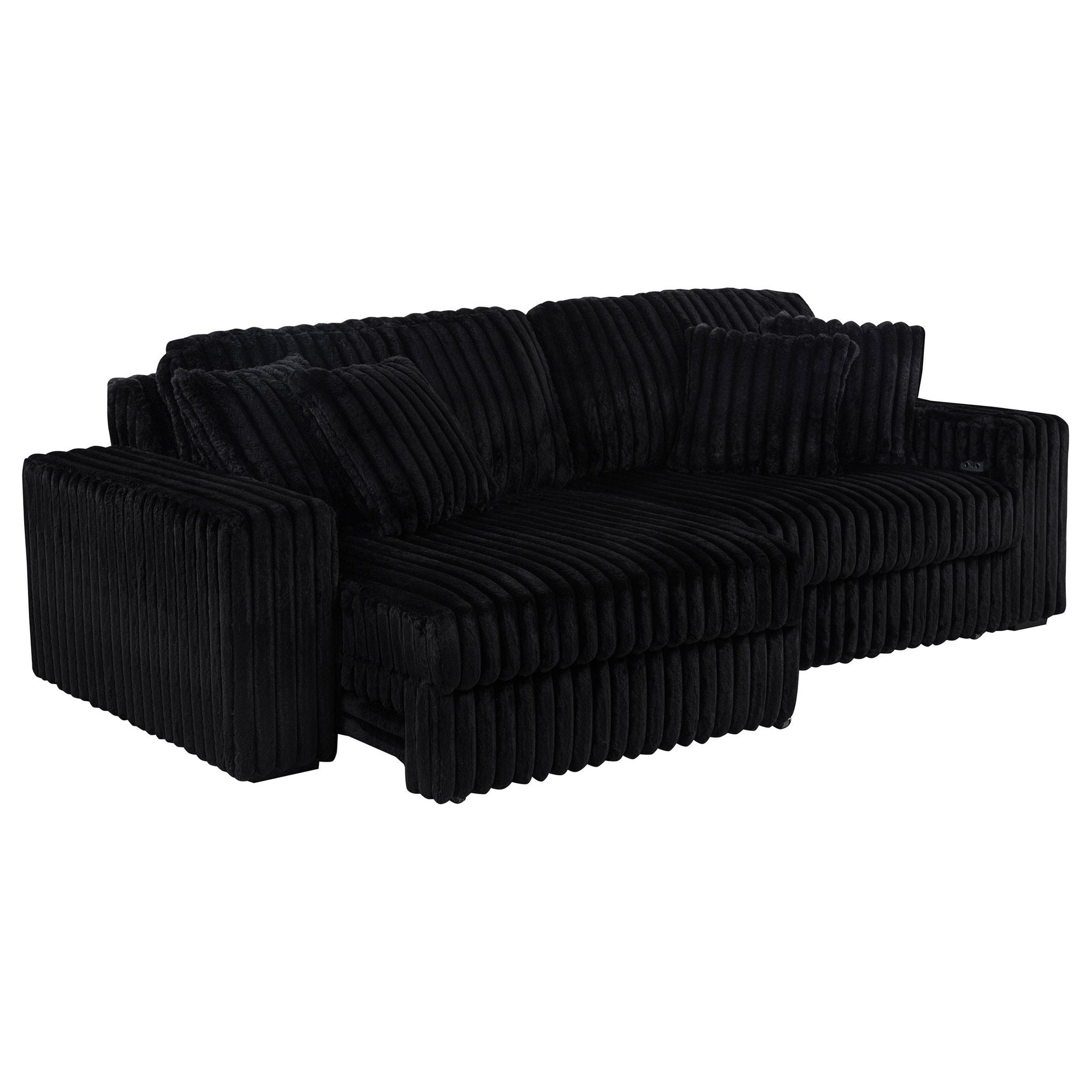 Jacana Corduroy Upholstered Dual Power Chaise Sofa Black
