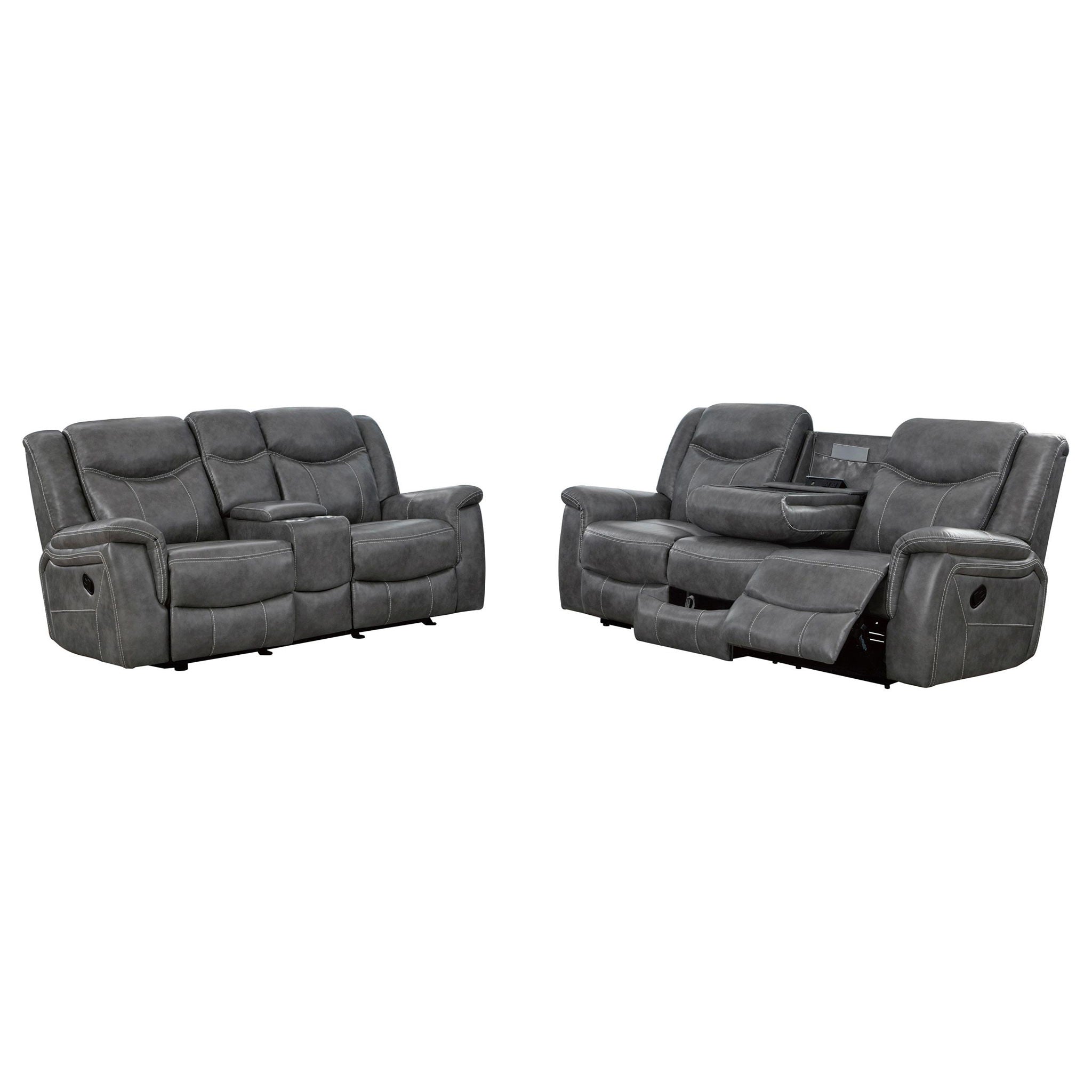 Conrad 2-piece Upholstered Padded Arm Motion Sofa Set Grey
