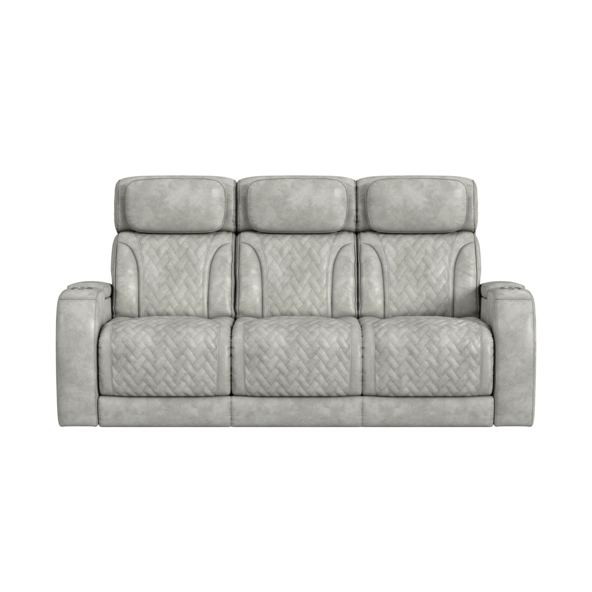 Prime Time P3 Sofa With Ddt, 3.0 Table, 7 Colors (Led And Cup Holders), Reading Light, Vibration, Speaker, And Heat Massage in Leather Gel Light Gray by Elements International, view 20