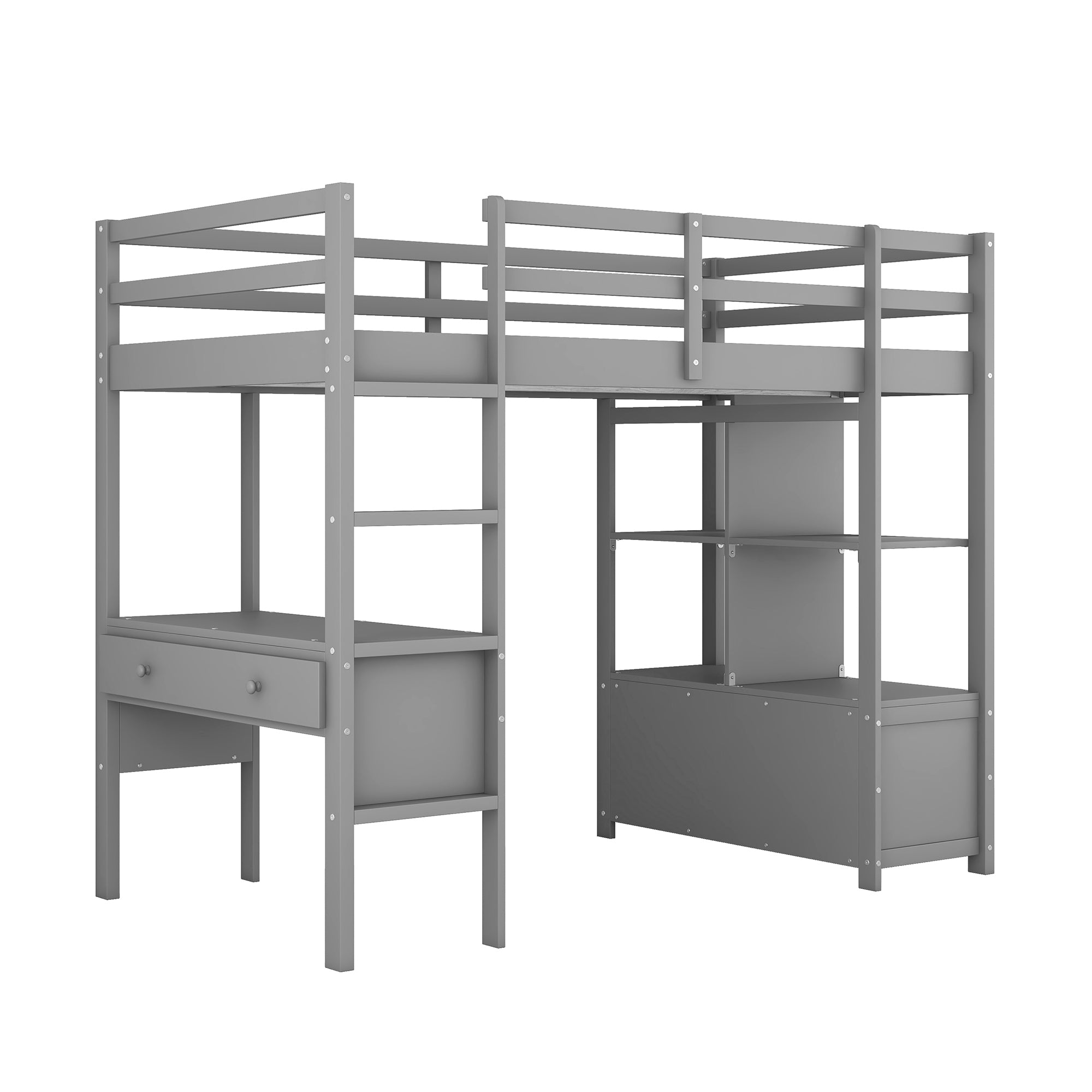 Twin Size Loft Bed with Built-in Desk with Two Drawers, and Storage Shelves and Drawers,Gray