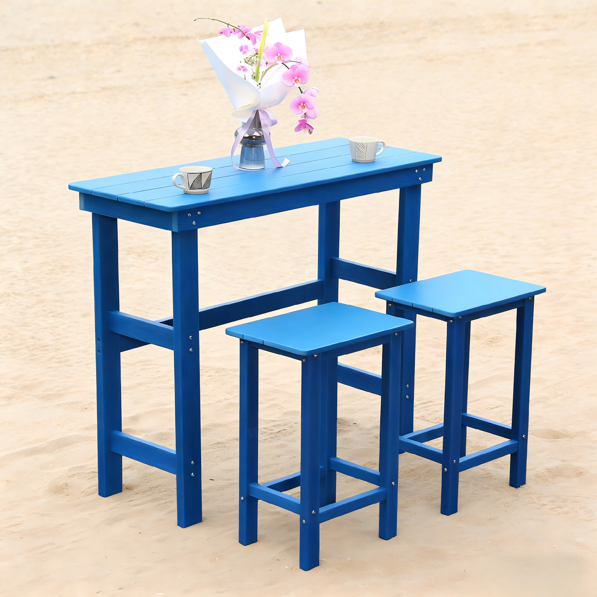 Patio Life Adirondack Outdoor Bar Table with 2 Bar Stools - Lake Blue