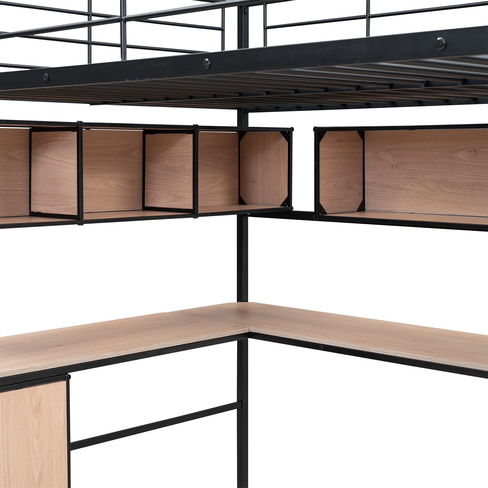 Metal Loft Bed with bookcase, desk and cabinet, Full, Black - Atlantic Fine Furniture Melbourne FL