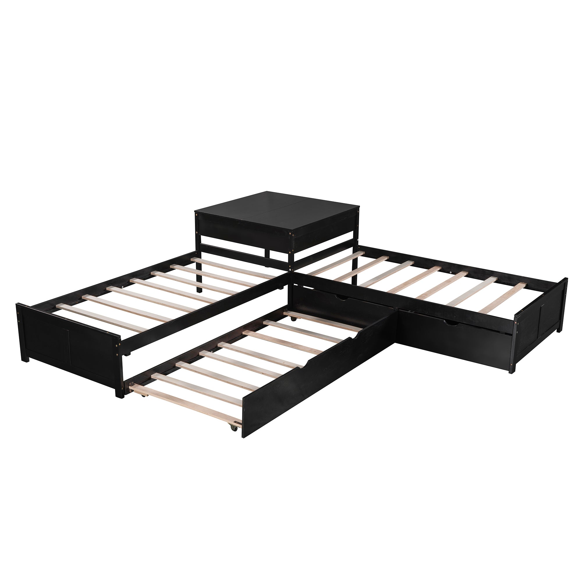 L-shaped Platform Bed with Trundle and Drawers Linked with built-in Desk,Twin,Espresso - Atlantic Fine Furniture Melbourne FL