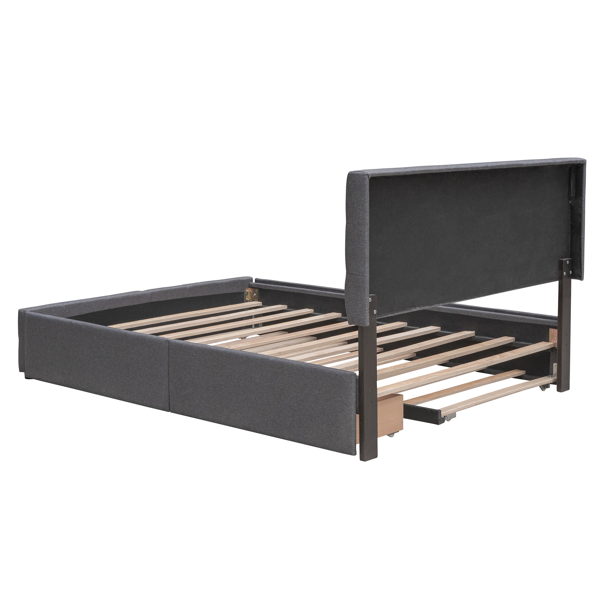 Upholstered Platform Bed with 2 Drawers and 1 Twin XL Trundle, Linen Fabric, Queen Size - Dark Gray(OLD SKU :LP000314AAE)