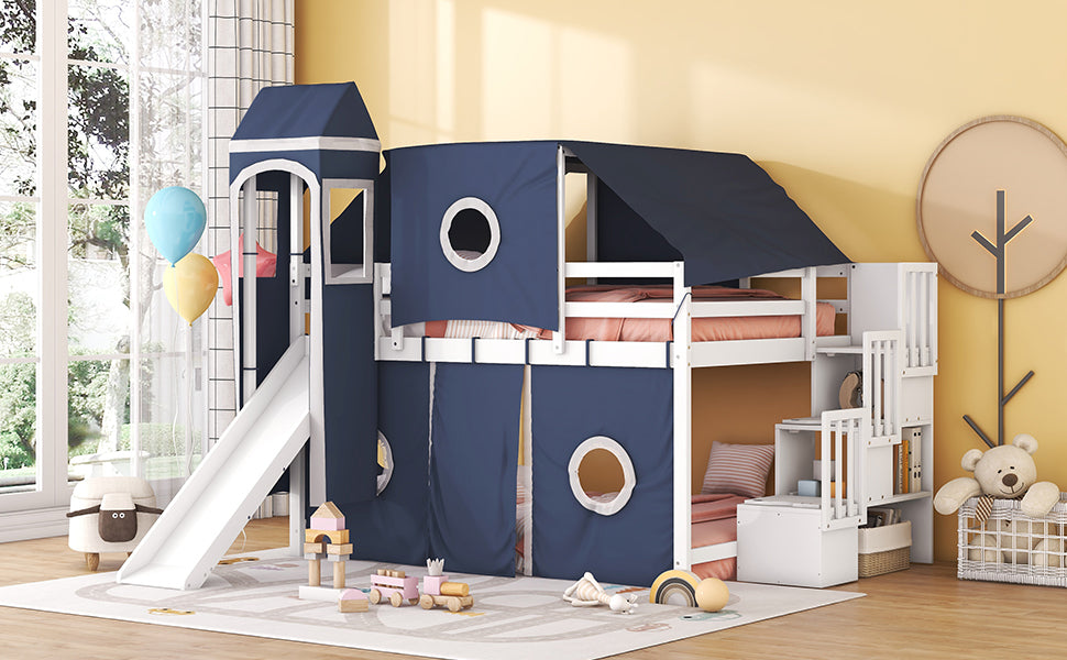 Full Size Loft Bed with Tent and Tower - Blue - Atlantic Fine Furniture Melbourne FL